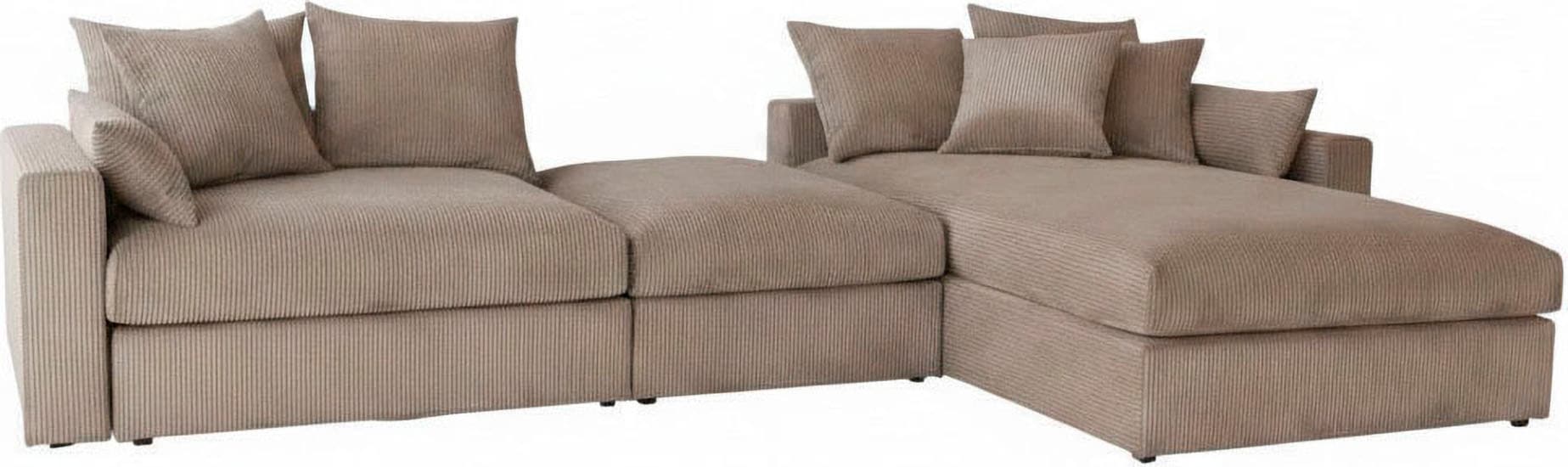GOODproduct Canapé d'angle »Cosy Lounge U-Form, Breite 351 cm« méga canapé recouvert de velours côtelé, avec ressorts et 5 coussins décoratifs
