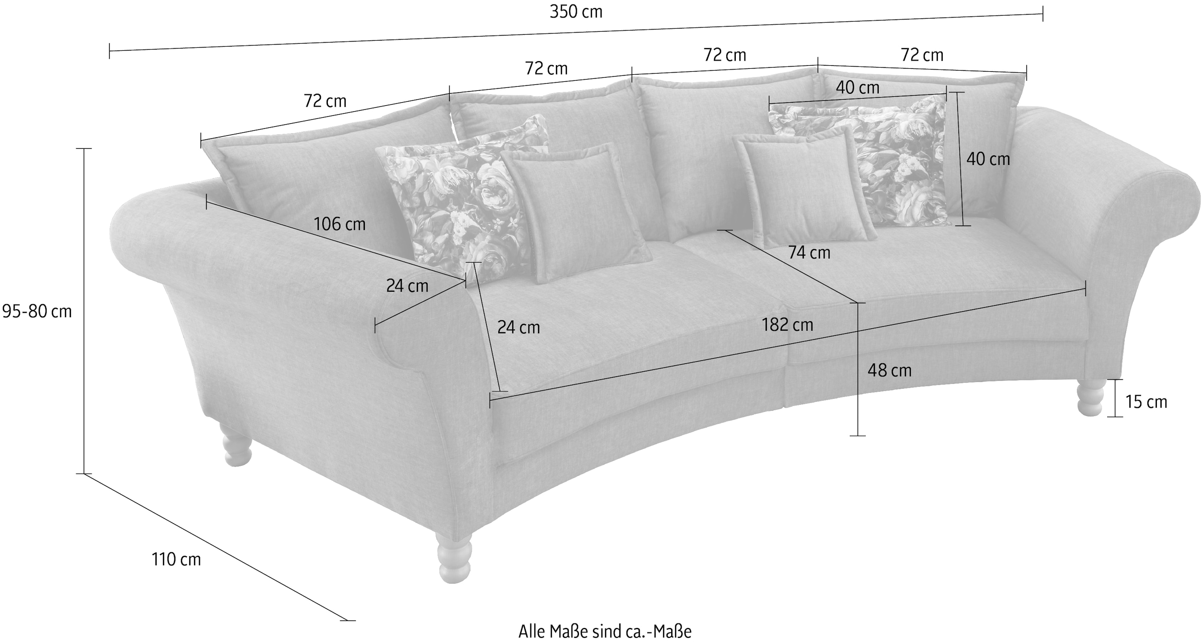 Home affaire Canapé Big »Tassilo geschwungene Formensprache, bequem, Mega Sofa, Breite 350cm«