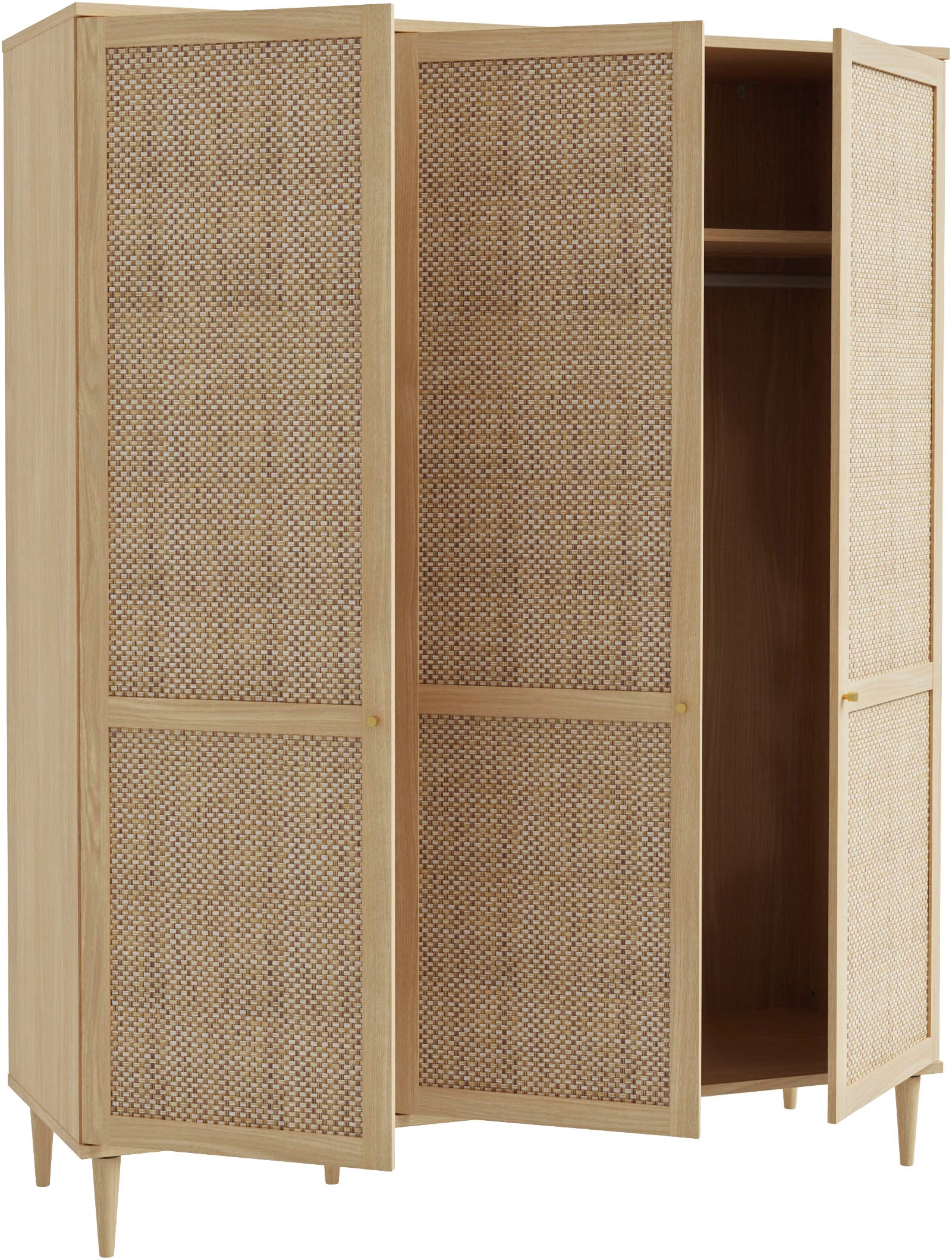 GOODproduct Kleiderschrank »ELLIAN mit Rattan, Wiener Geflechtoptik und warmem Holzdekor« Boho-Stil, Metallgriffe, Made in EU, viel Stauraum, FSC®, Vintage
