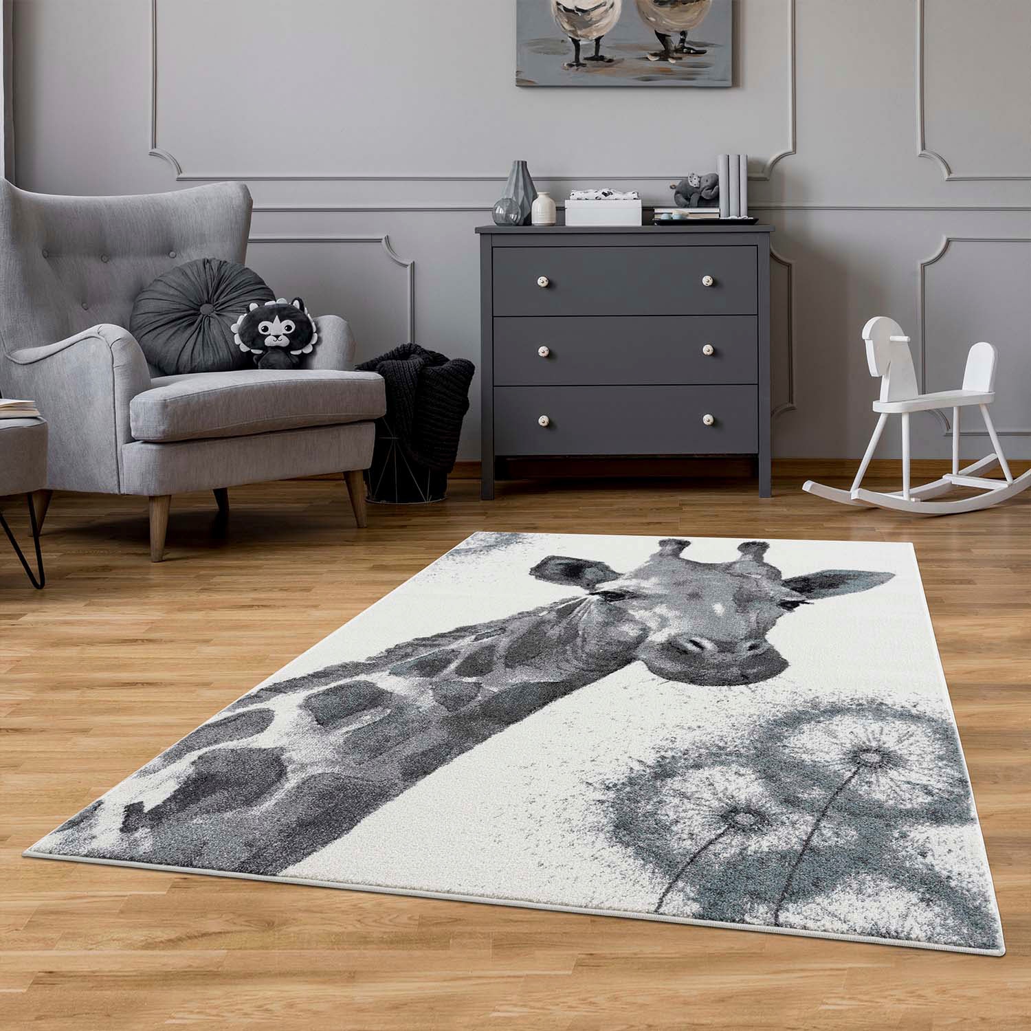 Image of Carpet City Kinderteppich "Savanna 9370" rechteckig 11 mm Höhe Spielteppich, Teppich, Giraffe, Creme/ Grau, Kurzflor