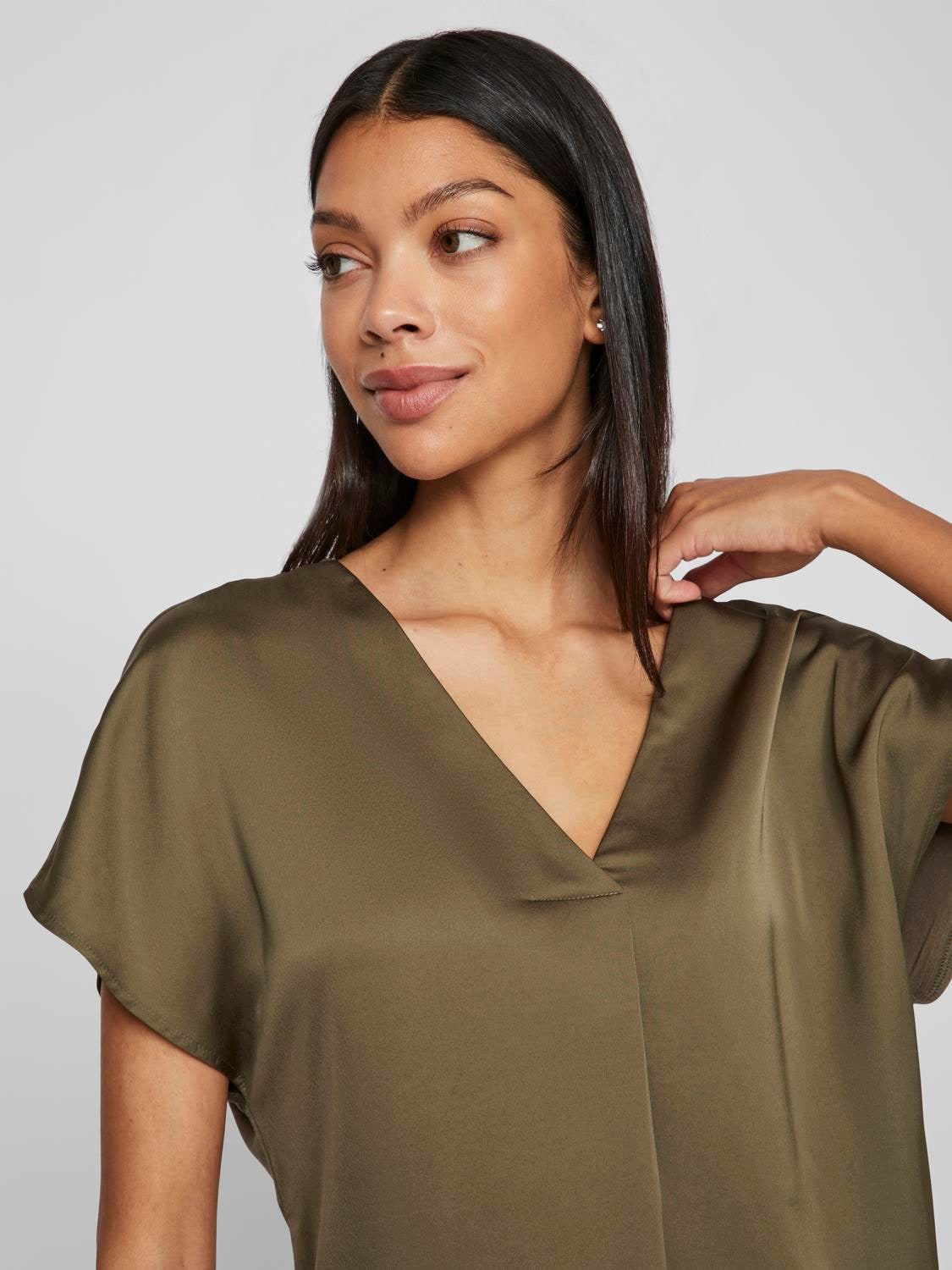 Vila V-Shirt »VIELLETTE V-NECK S/S SATIN TOP - NOOS«