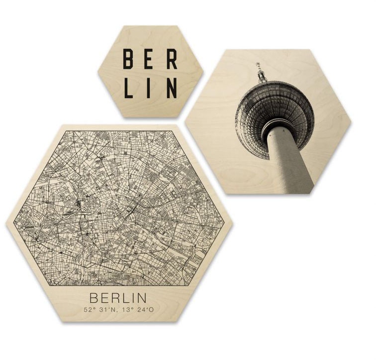 günstig »Hexagon Wall-Art Berlin Set Typisch kaufen St.) (Set, Bilder Mehrteilige 3 City«,