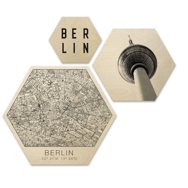 Wall-Art Mehrteilige Bilder »Hexagon Set Typisch Berlin City«, (Set, 3 St.)  günstig kaufen