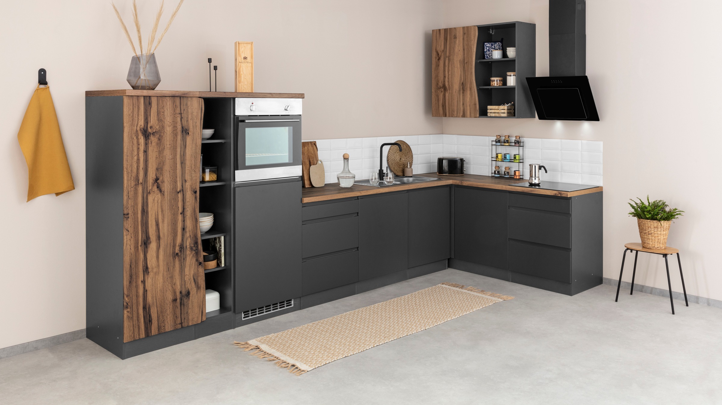 KOCHSTATION Winkelküche "KS-Bruneck" Stellbreite 380/180 cm breit, ohne E-Geräten, MDF Fronten