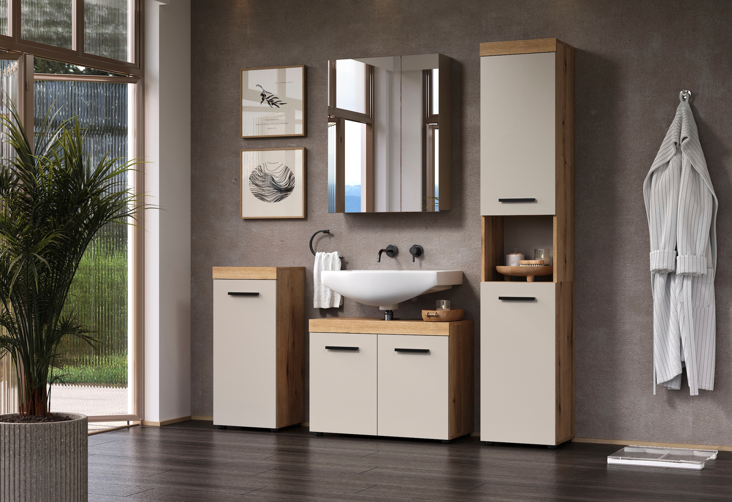 welltime Hochschrank »Isera« 1 Stk. tlg. Badschrank mit 2 Türen und 1 offenem Fach  – (B/T/H) 36 /31/184 cm