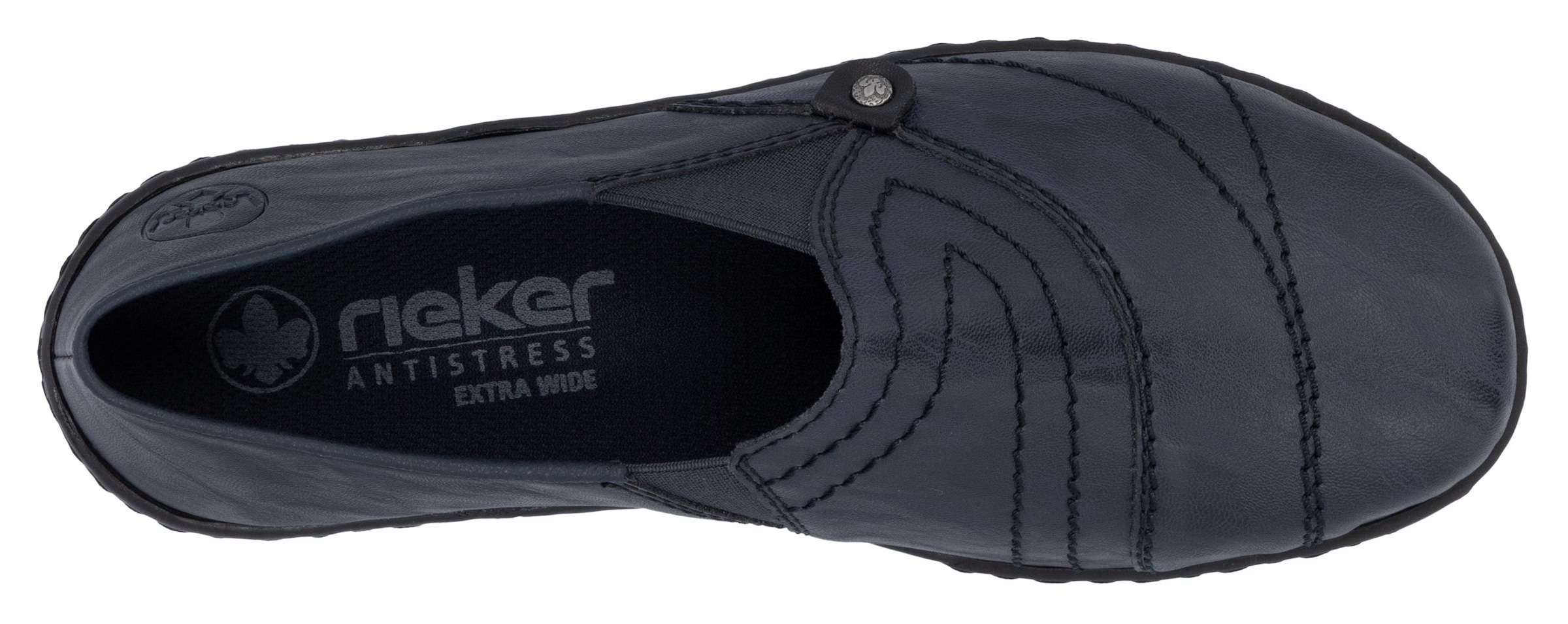 Rieker Slipper  , Schlupfschuh, Halbschuh, Slip on mit Stretcheinsatz und Ziersteppung