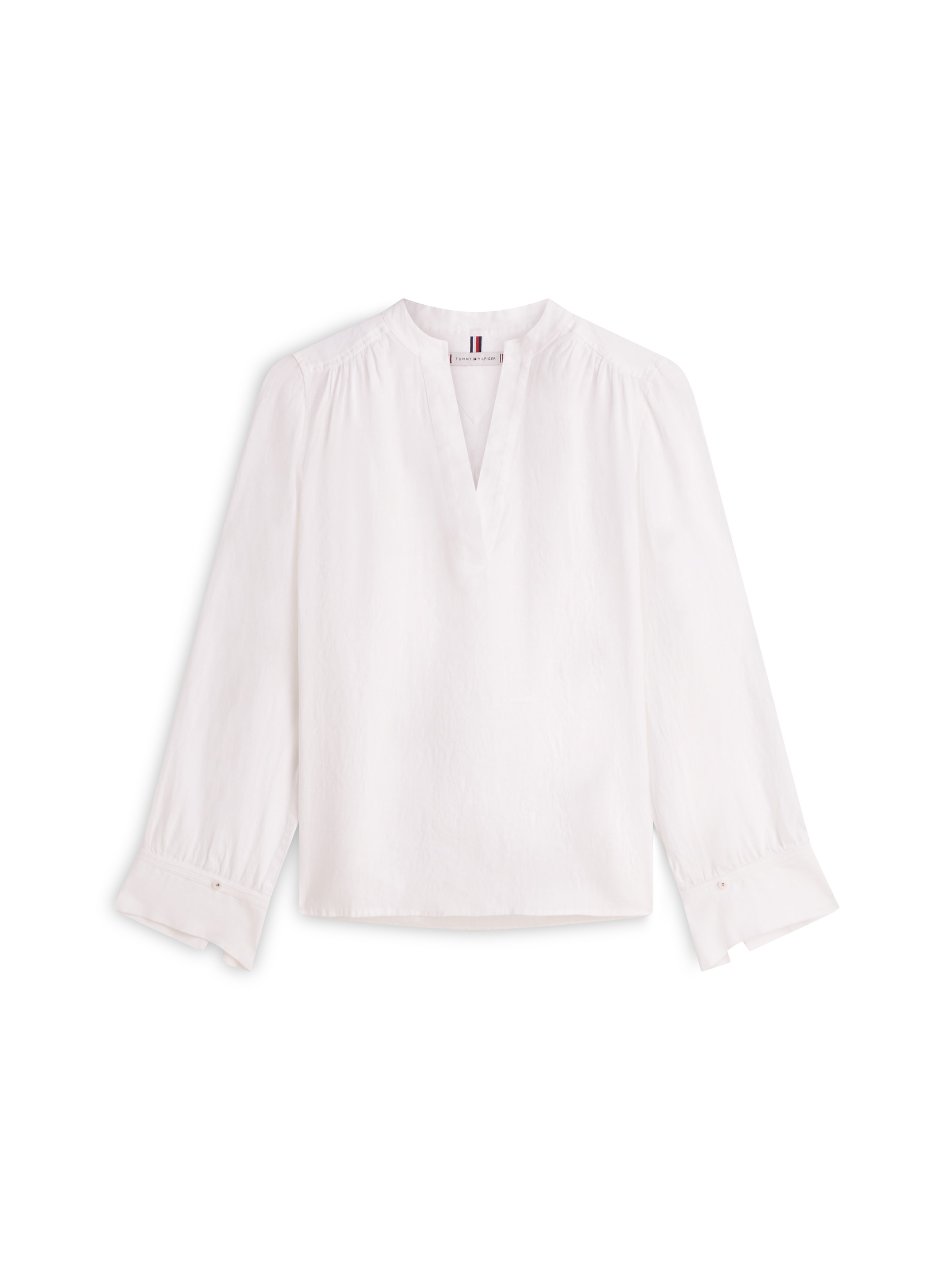 Tommy Hilfiger Blouse à manches longues »ESSENTIAL LINEN V-NECK LONGSLEEVE BLOUSE« avec épaules froncées, coupe décontractée