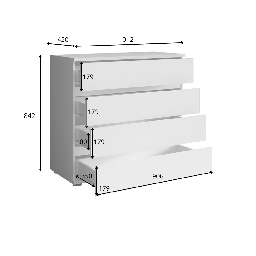 Home affaire Kommode »Greti Sideboard mit 4 Schubladen, Masse B/T/H: 91,2/42/84,3 cm«, Schubladenschrank mit viel Stauraum, weiss matt, Breite 91,2 cm