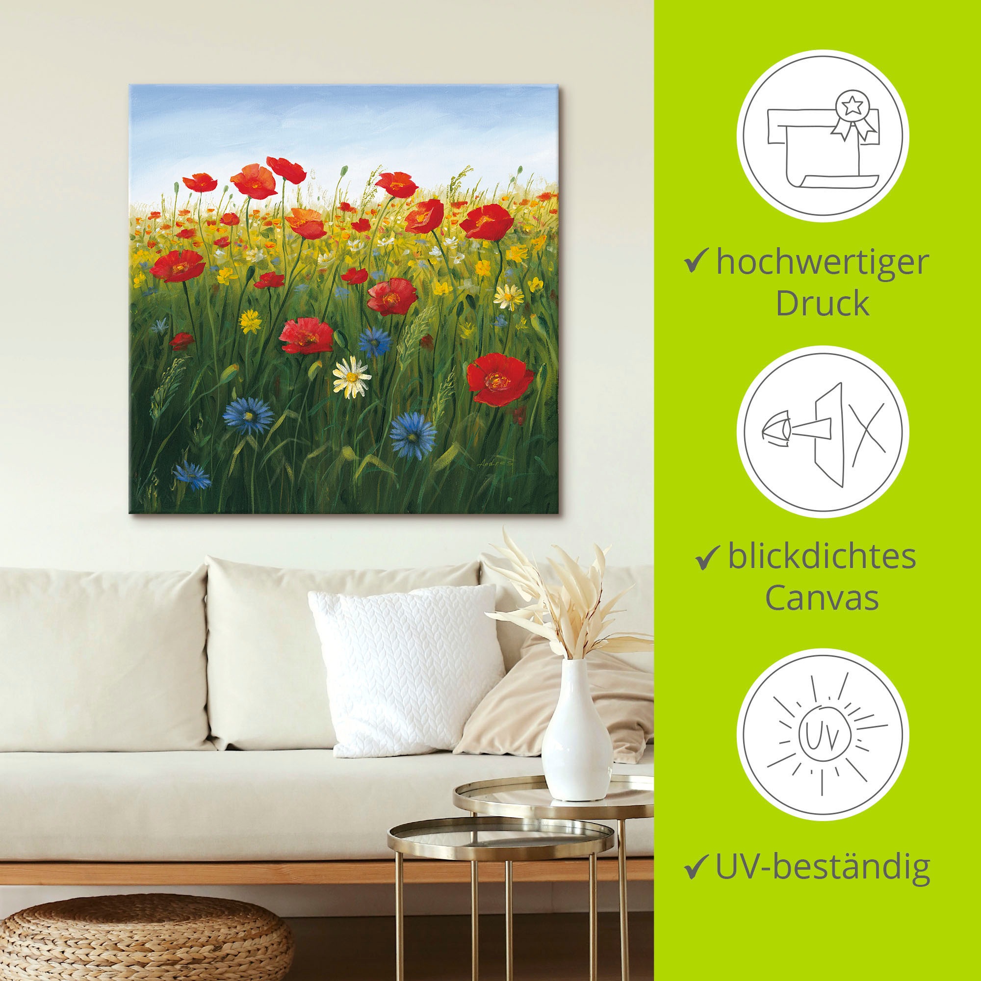 Artland Fresque murale »Mohnblumen Landschaft I« 1 cuis tlg. als Alubild, Leinwandbild in verschied. Grössen