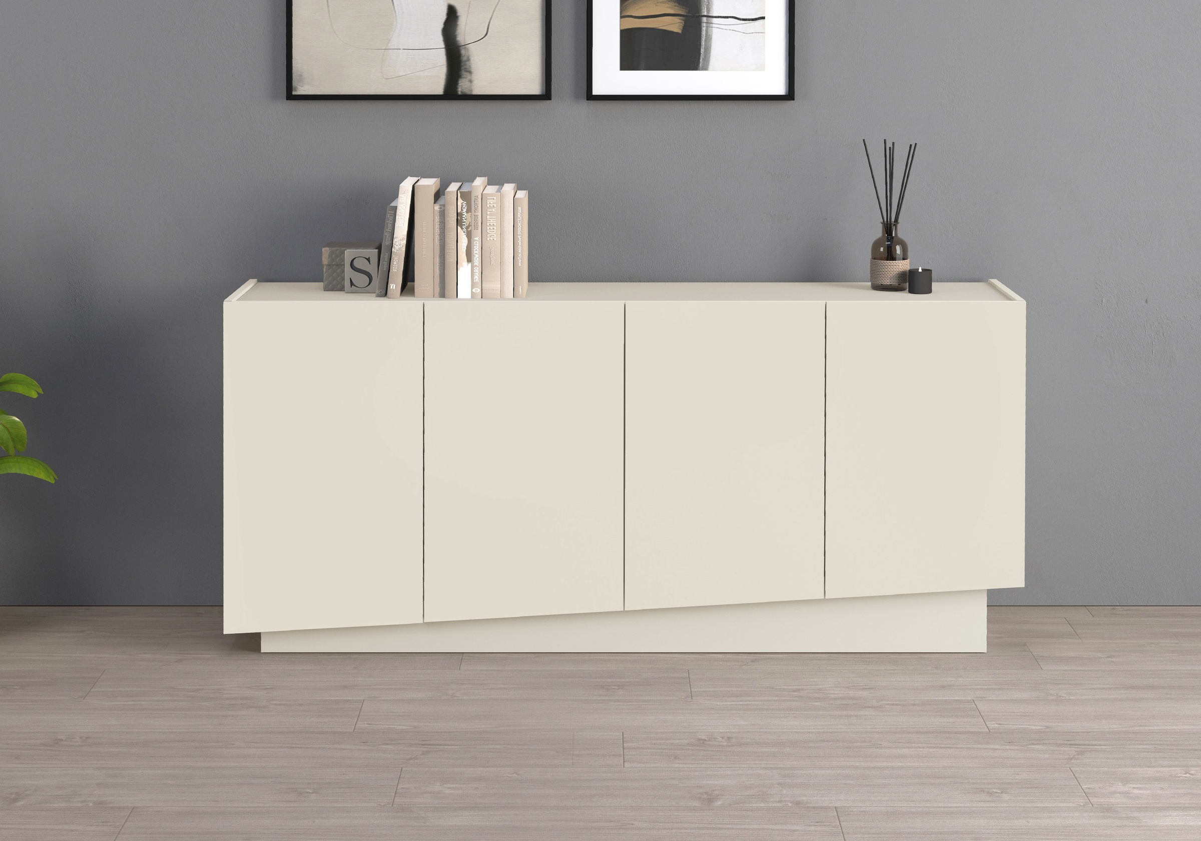 Image of GOODproduct Sideboard "VELA, Breite 160 cm, Design mit schrägen Türen, Masse-B/T/H: 160x35x75" 1 Stk. tlg. Made in Italy, 4 Fächer, Sideboard, Anrichte, Kommode