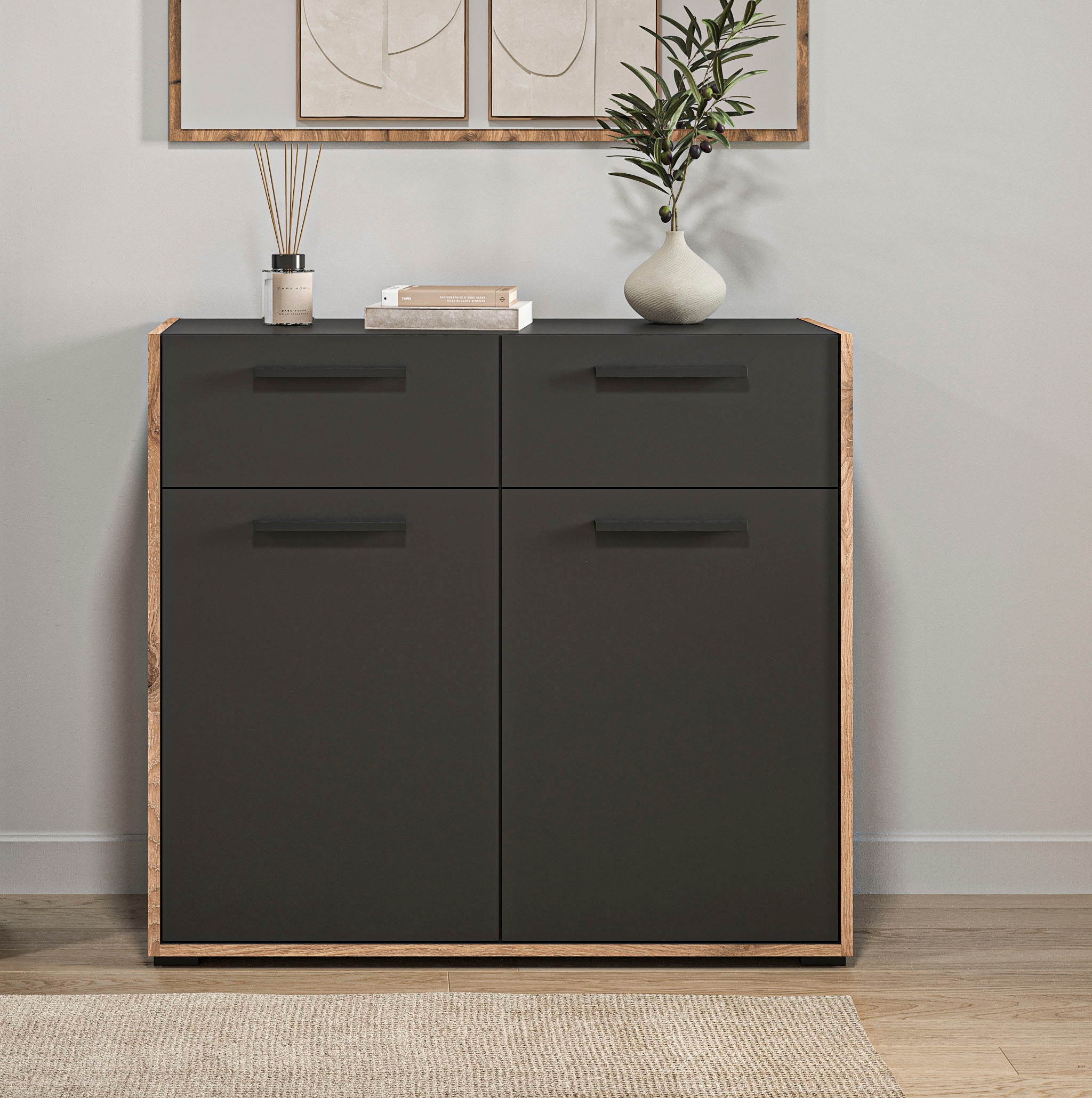 Home affaire Kommode »MUSTA, Breite: 95cm, 2 Schubkästen, 2 Türen, 4 Fächer« Anrichte, Sideborad, Highboard, Schrank, Schuhkommode, Flurkommode