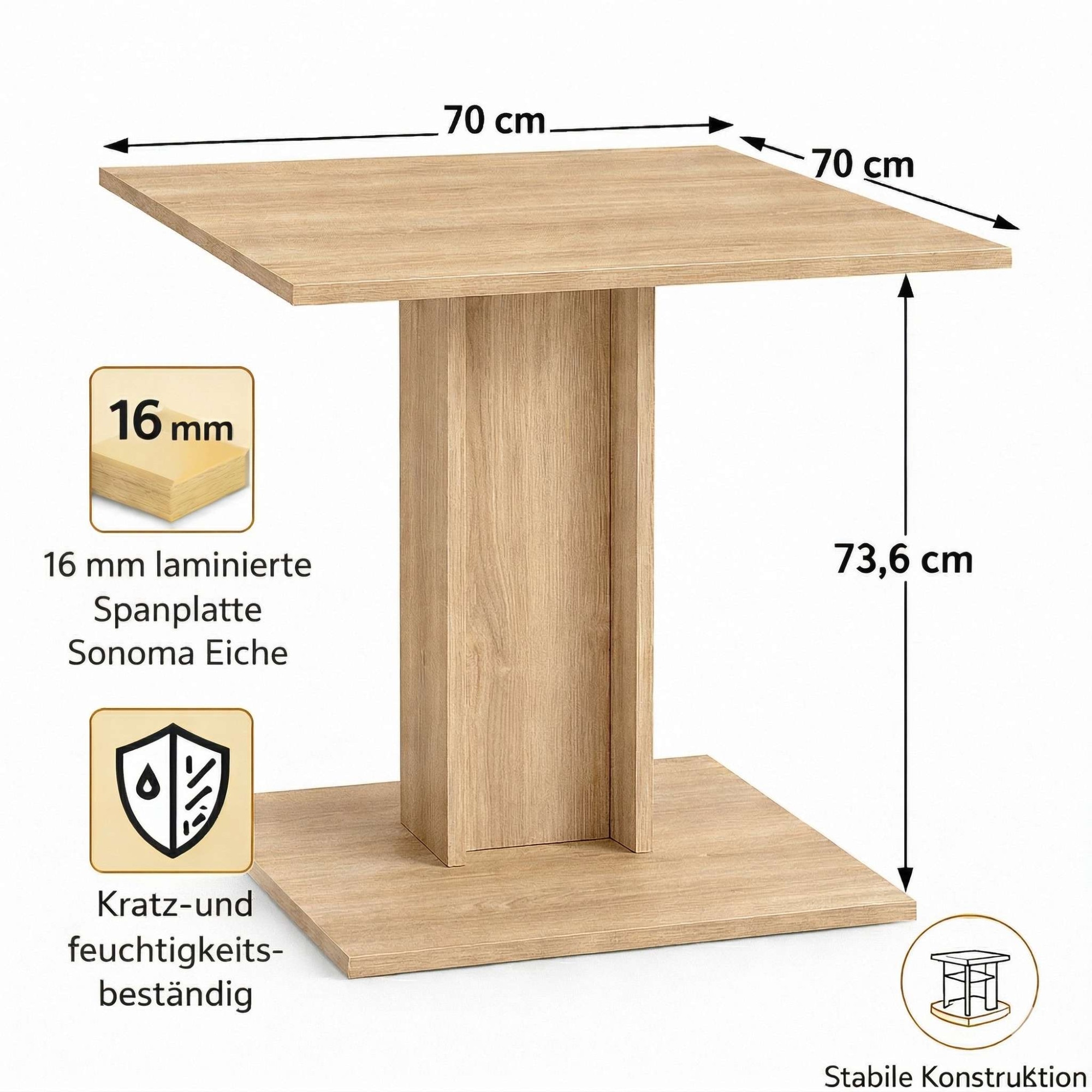 GOODproduct Esstisch »Square Säulentisch, Küchentisch, Bistrotisch, Kompakt-Esstisch« Quadratischer Esstisch; verschiedene Farben erhältlich; Breite: 70 cm