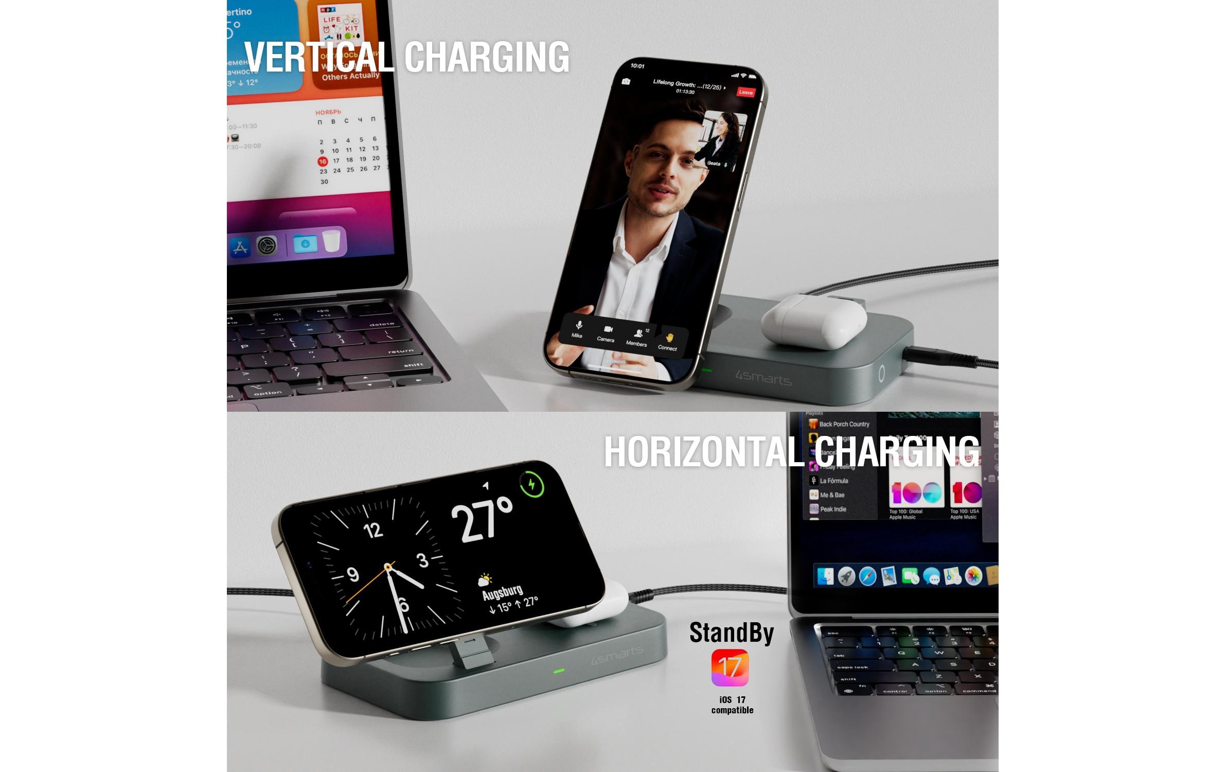 4smarts USB-Ladegerät »Qi2 Schwarz«