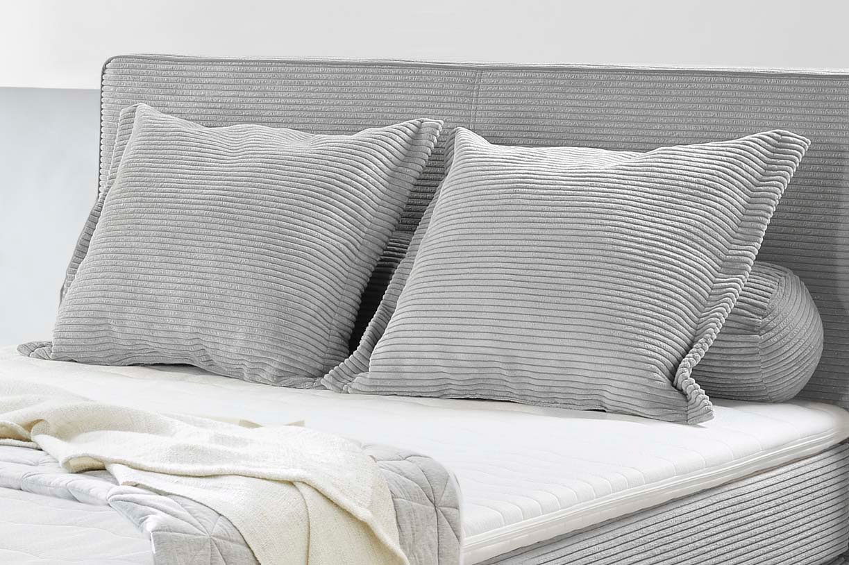 Jockenhöfer Gruppe Lit boxspring »Romy erhältlich in 140 & 180cm Breite« tissu en velours côtelé, matelas TTFK 7 zones, surmatelas KS, pieds en bois massif