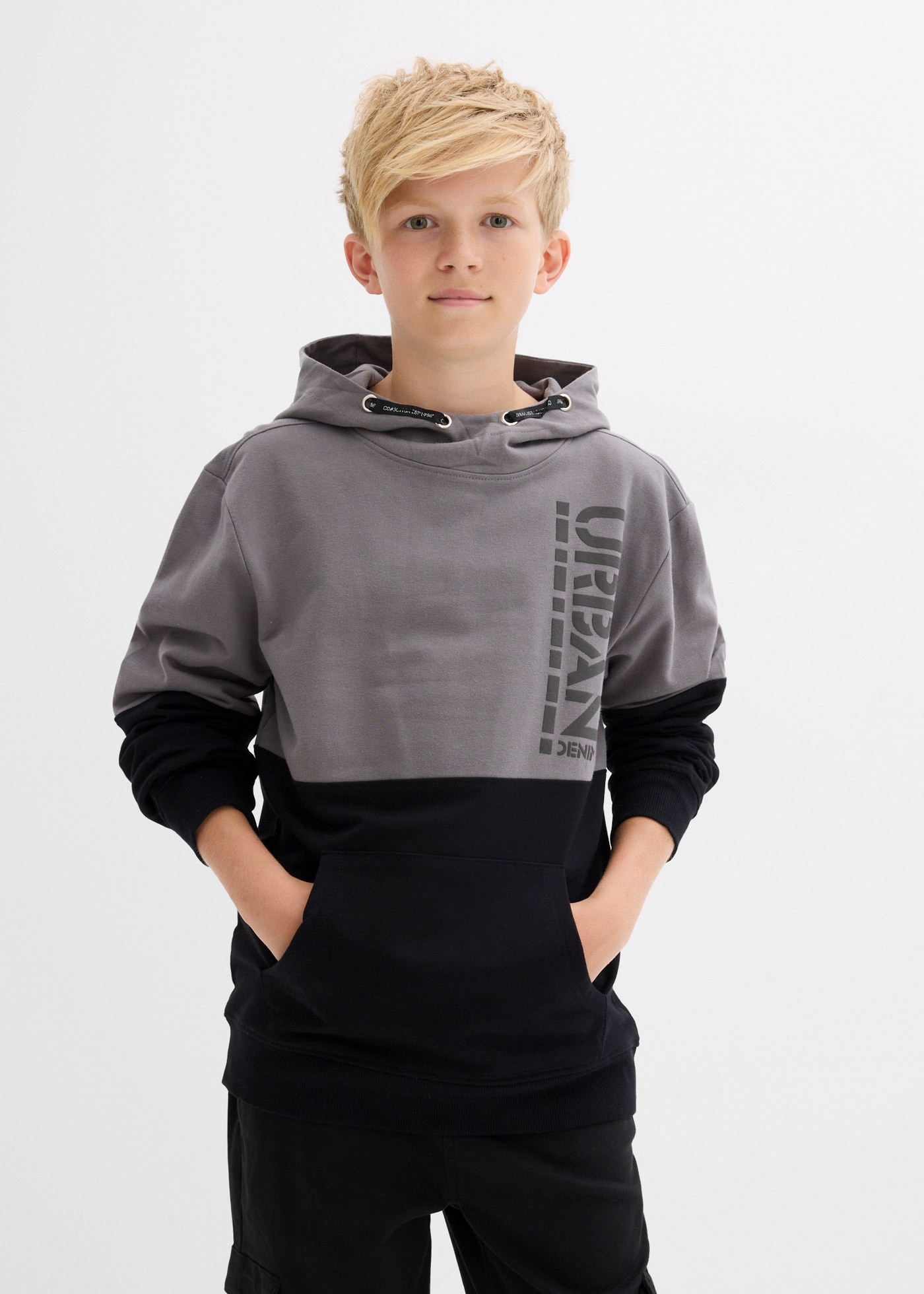 Image of bonprix Kapuzensweatshirt "Hoodie aus reiner Baumwolle", normale Passform, modernes Colorblocking-Design, aus Baumwolle