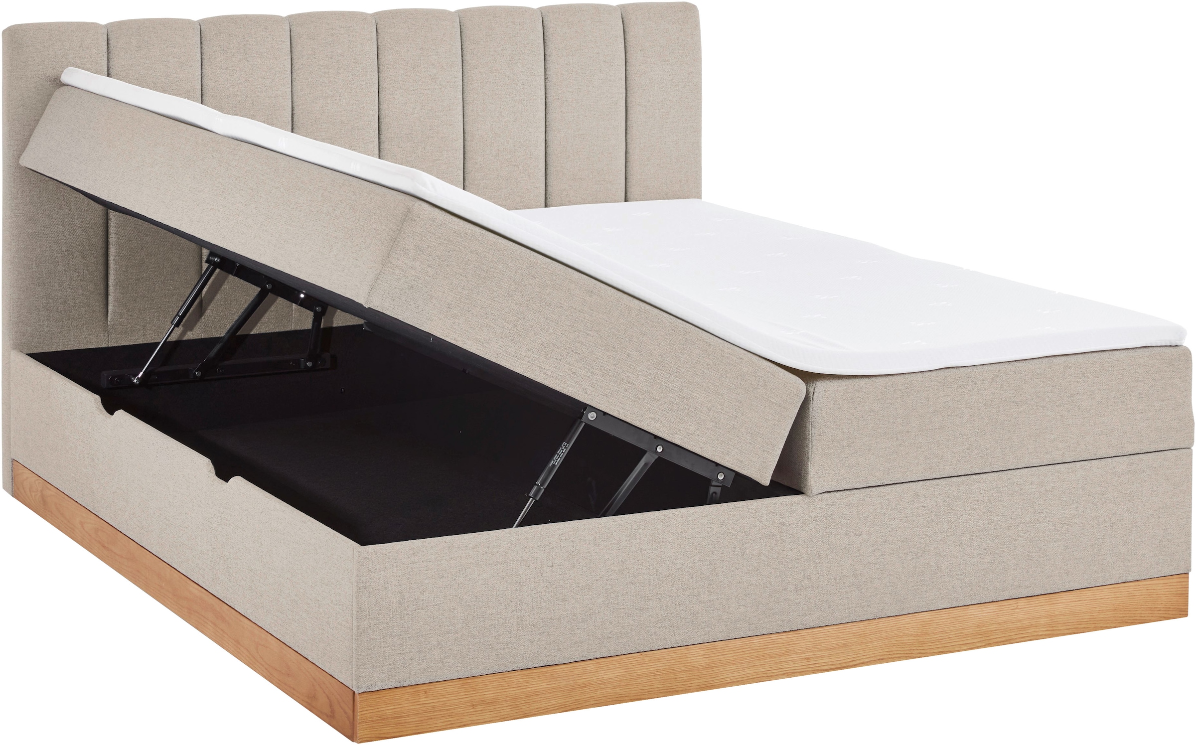 Home affaire Boxbett »FRAPELLE, Polsterbett mit Bettkasten und Taschenfederkernmatratze H3« mit Topper, Strukturstoff-Bezug, Sockel eichefarbig, 180x200cm