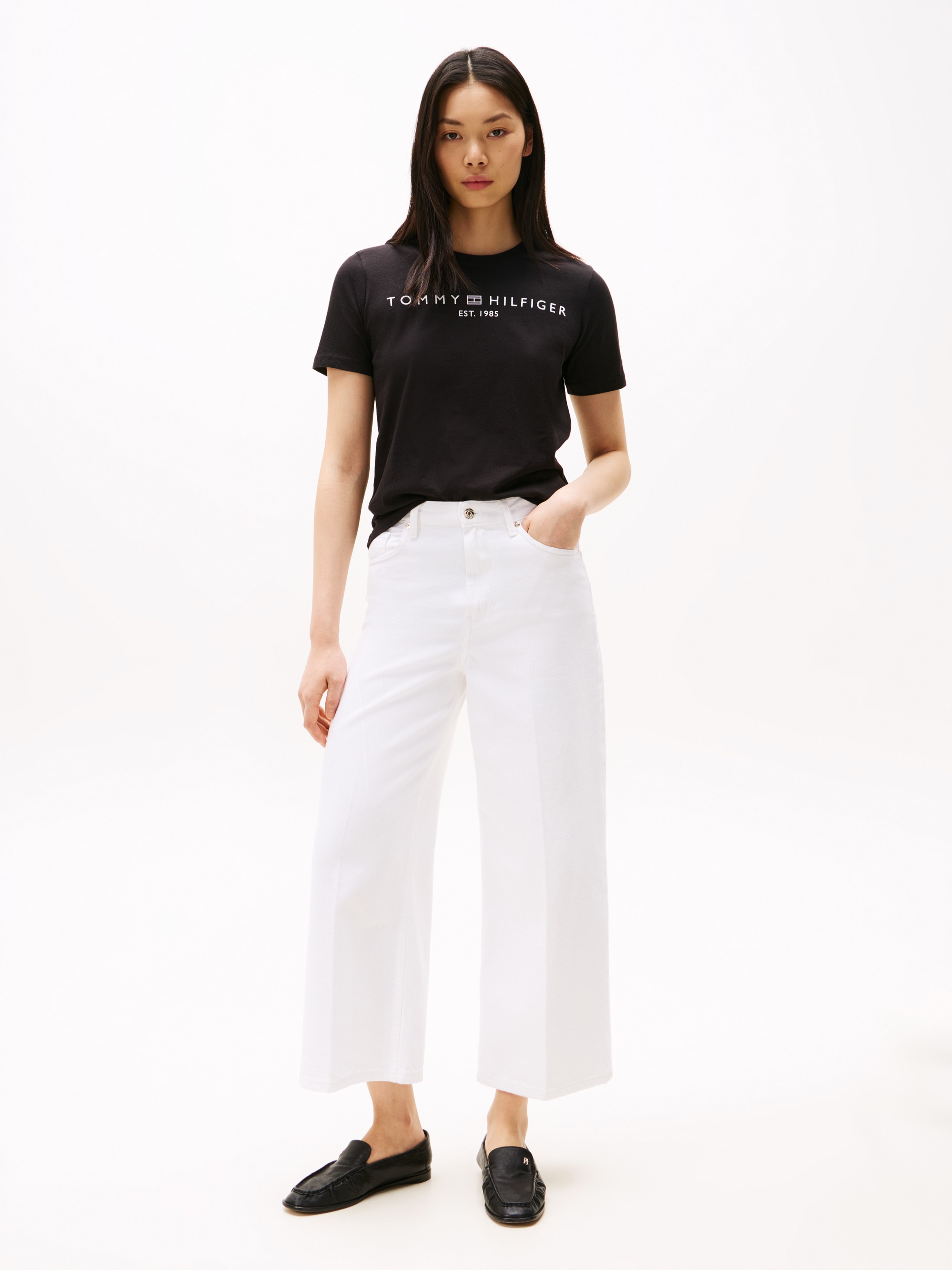 Tommy Hilfiger T-Shirt »REG CORP LOGO C-NK mit Logoschriftzug und Stickerei«, meliert, casual, regular fit, Baumwolle, Rundhals