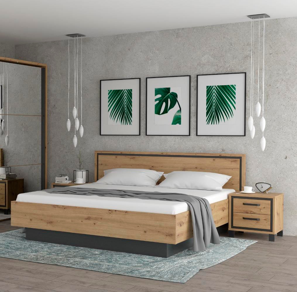 Image of FORTE Bett "Trondheim, Belastbarkeit 250KG, Loft-Stil" melaminbeschichtet
