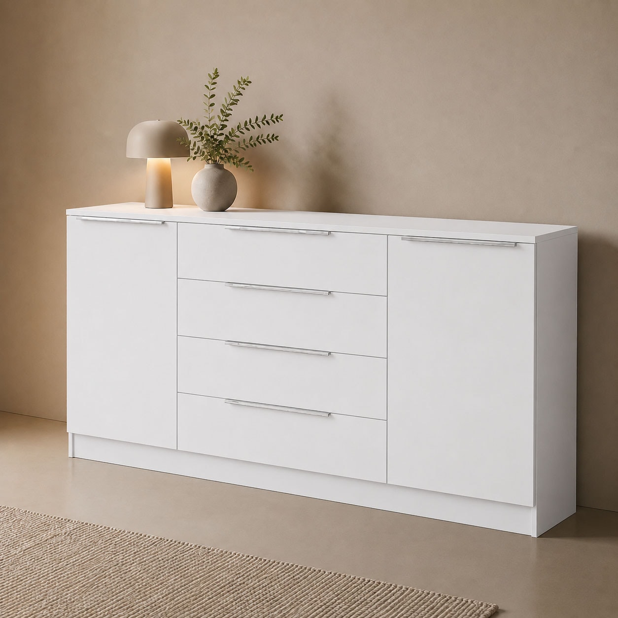 Image of borchardt Möbel Kommode "Oliva, Kommode mit Metallgriffen" Modernes Sideboard mit 2 Türen und 4 Schubkästen, Breite 166 cm