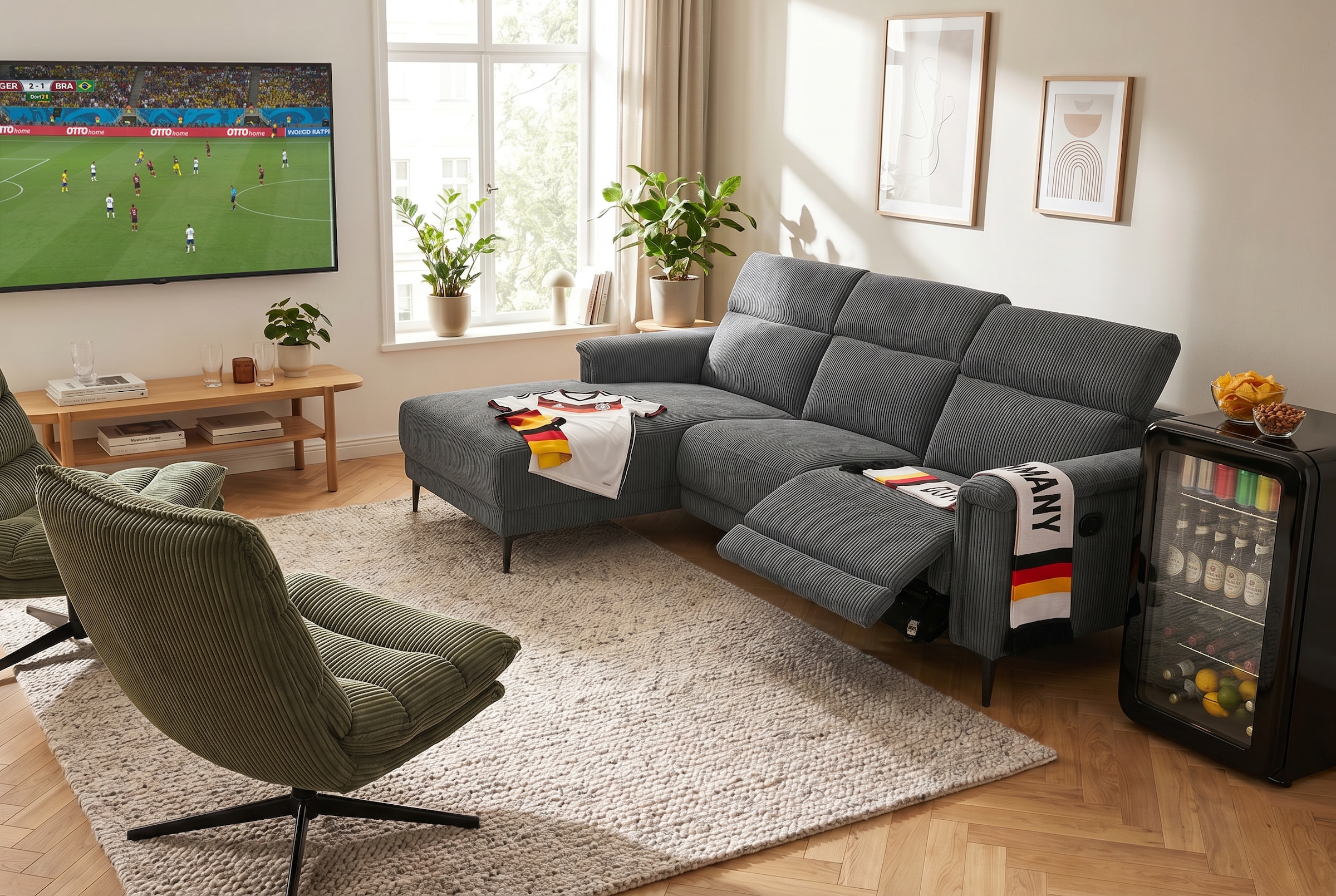 GOODproduct Ecksofa »LUND Cord, L-Form, 261 cm, man. o. elektr. Relaxfunktion (mit USB-A)« USB-C bei elektrischer Variante und Kopfteilverstellung