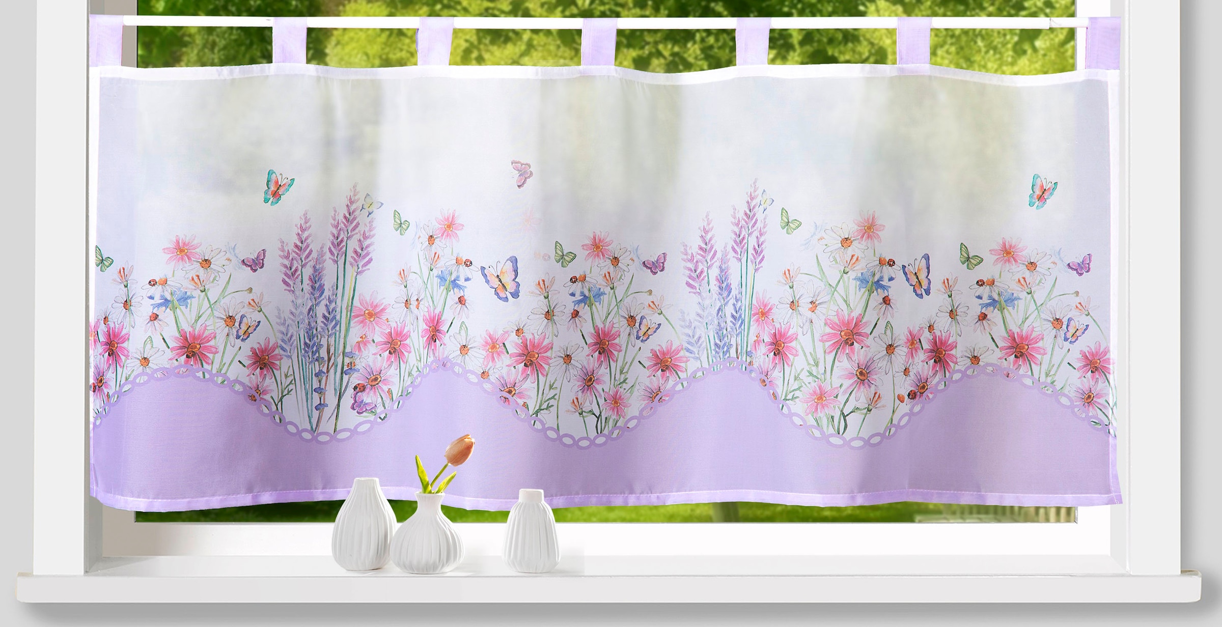 Image of Weckbrodt Scheibengardine "Leonie" Schlaufen 1 Stk. tlg. Bistro, Voile, bedruckt, floral, HxB 45x120cm, Gardine, Store