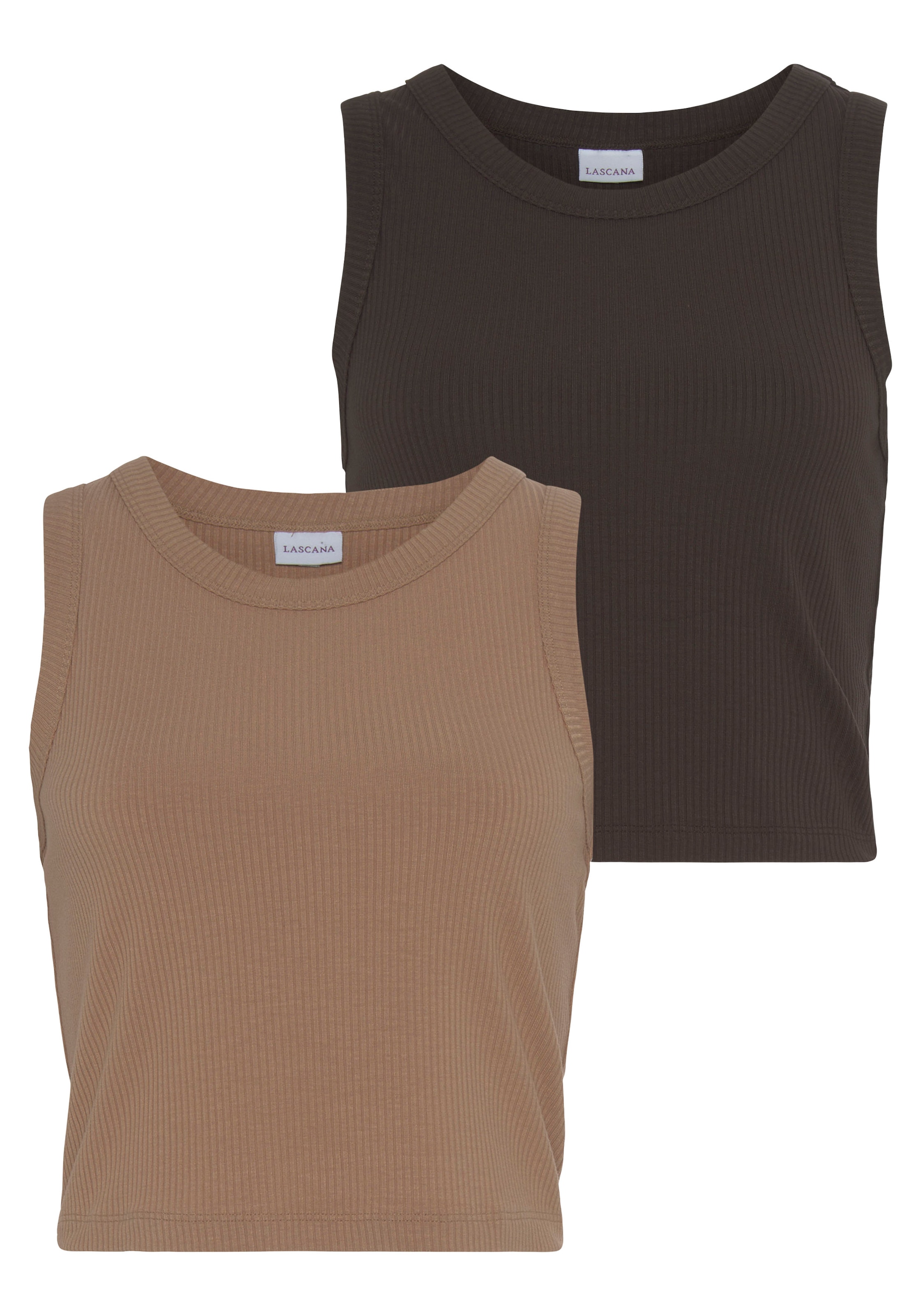 Image of LASCANA Crop-Top 2er-Pack, aus weicher Rippware, sommerliche Basic Tops