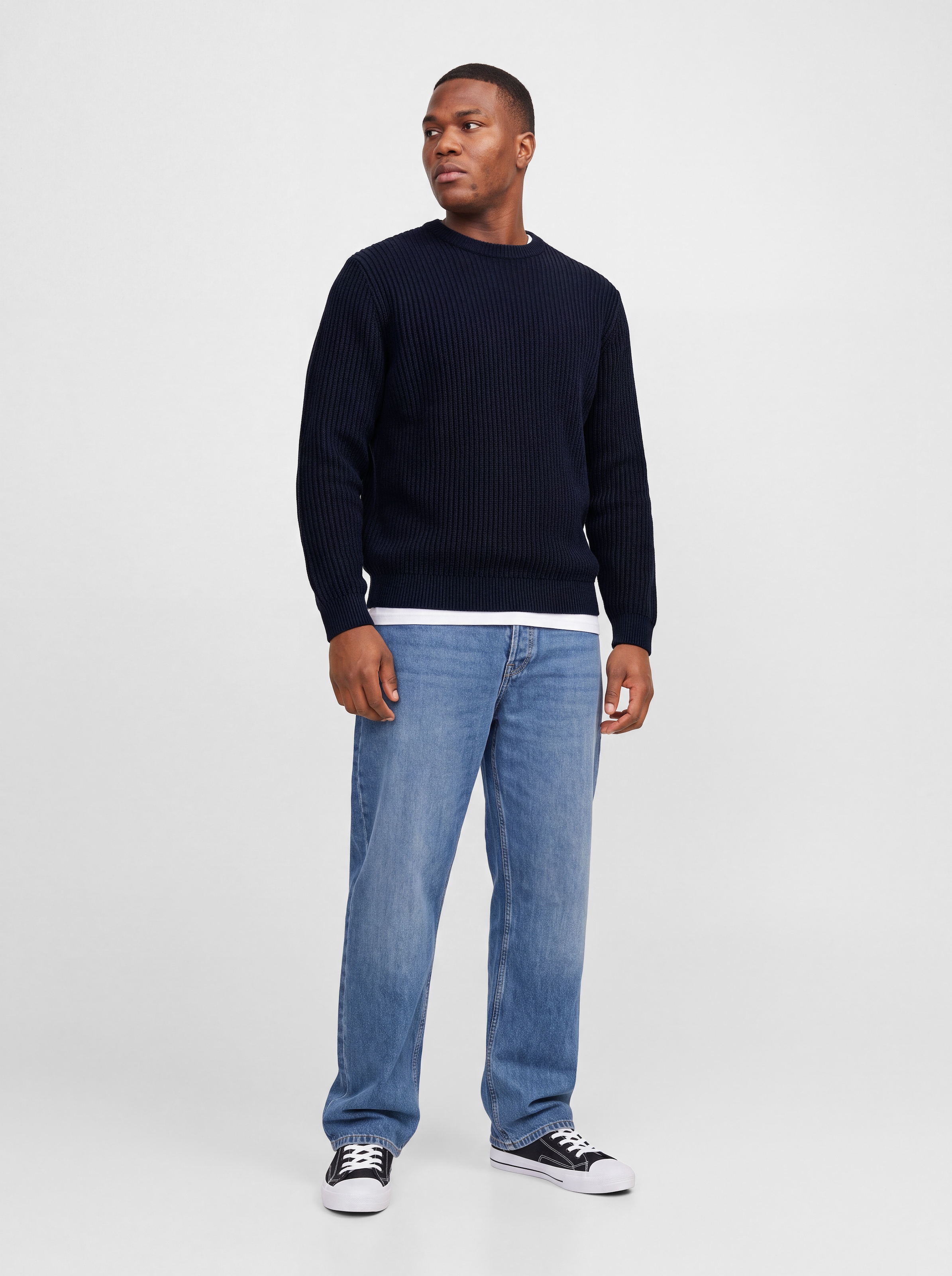 Jack & Jones PlusSize Rundhalspullover »JJSAGE KNIT CREW NECK PLS« Materialmix, locker geschnitten