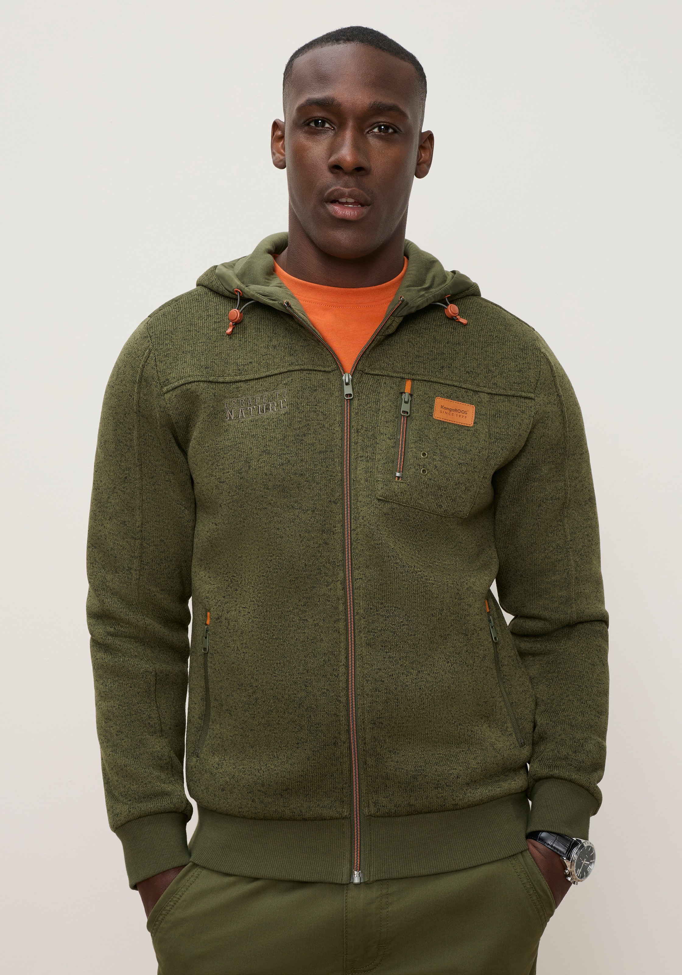 Image of KangaROOS Strickfleecejacke mit Kapuze mit Kapuze, mit Brusttasche, Atmungsaktiv