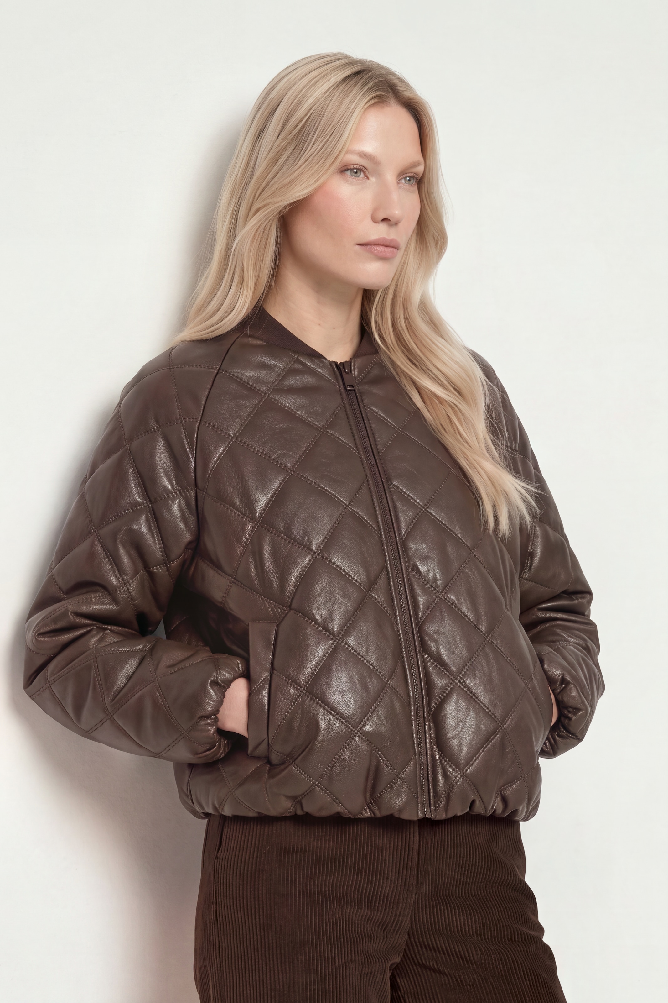 Image of RICHROYAL Lederimitatjacke kurze Form, mit Rautensteppmuster, Herbstjacke