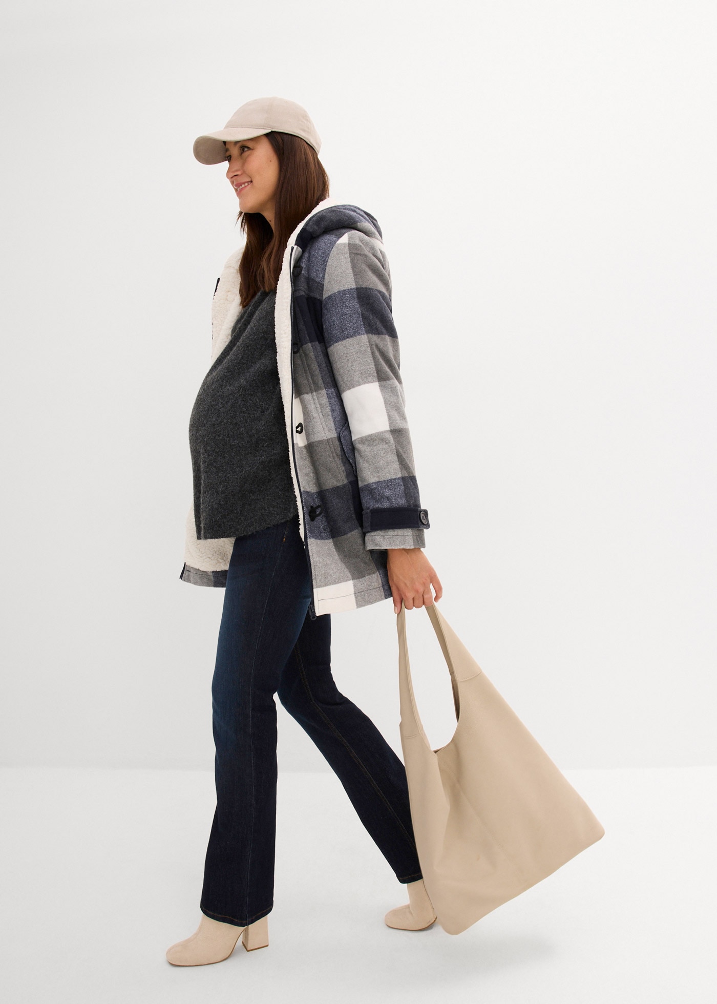 bonprix Umstandsjacke »Woll-Umstandsjacke mit Teddyfutter / Tragejacke« mit Kapuze mit Teddyfutter, mit Kapuze, mit Baby-Einsatz, bequeme Passform