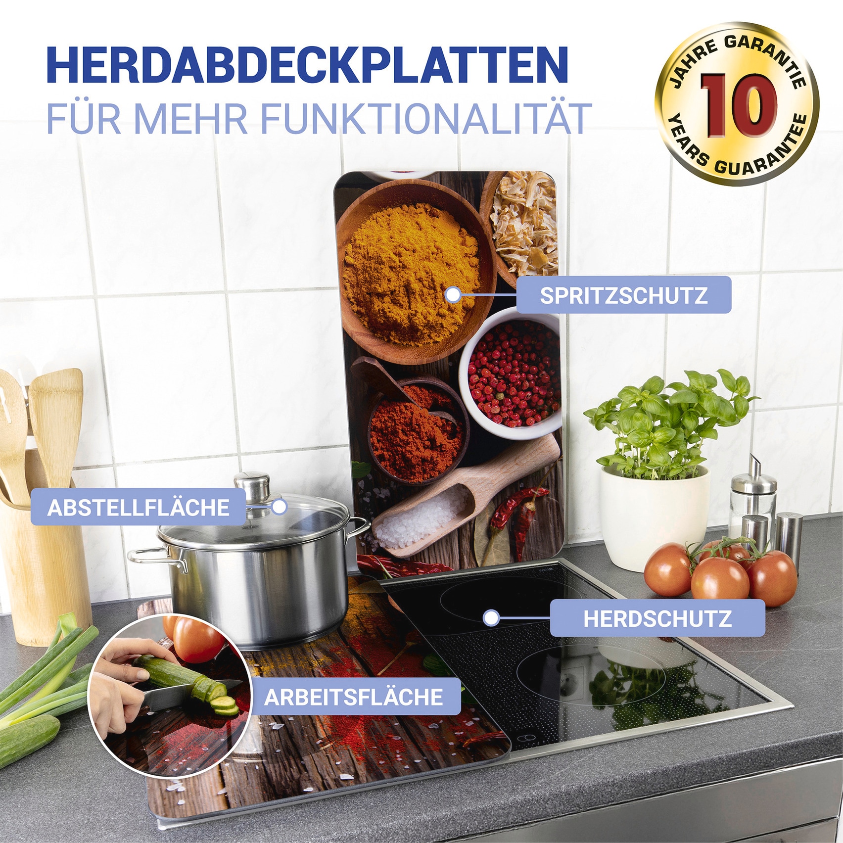 WENKO Herd-Abdeckplatte »Universal Modell Gewürze«, (Set, 2 tlg.), Herdabdeckung für alle Herdarten, kratzfest, mit rutschfesten Füssen