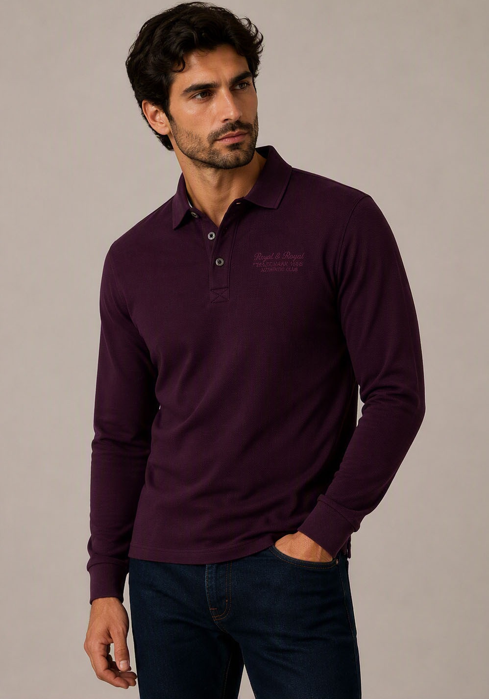 Man's World Polo coupe normale, à manches longues, style classique