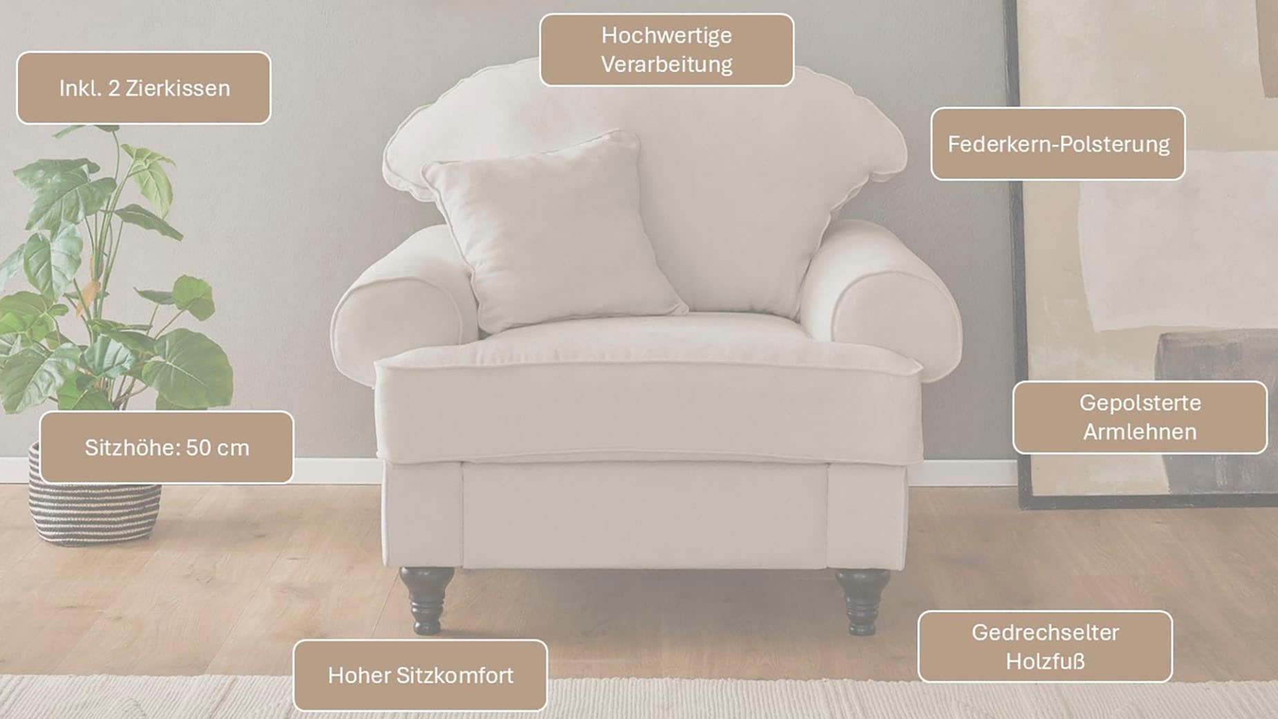 GOODproduct Fauteuil »Westminster mit hochwertigem Microfaserbezug, in 5 Farben verfügbar« rembourrage à ressorts, pied tourné, coussin décoratif inclus