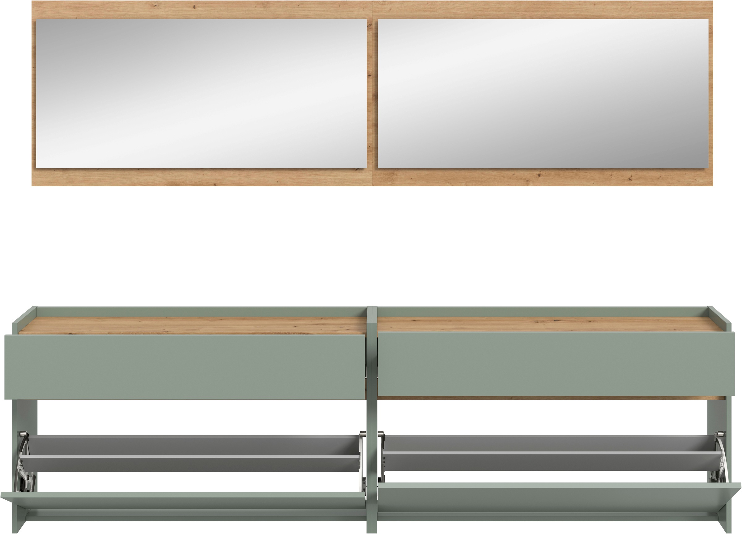 Home affaire Garderoben-Set »EVRID, 4-teilig, Breite 220 cm, individuell hängbar & erweiterbar« best. aus: 2x Kommode und 2x Spiegel, 4 Stk. tlg.