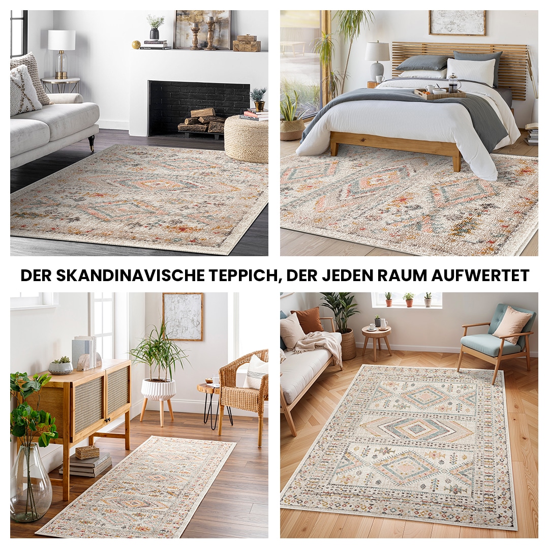 Livabliss Teppich »JAIPUR«, rechteckig, 13 mm Höhe, Skandinavischer Teppich, Kurzflor Boho-Wohnzimmerteppich, Läufer