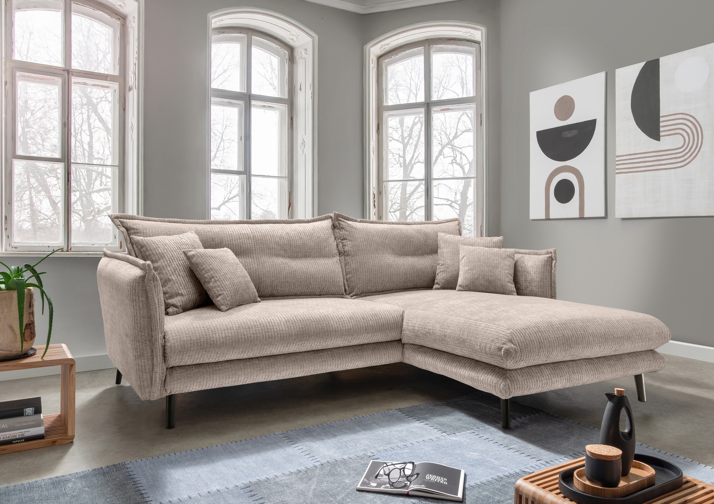 Image of Home affaire Ecksofa "Lazio modern und bequem, schmale Armlehnen, tolle Detailverarbeitung" mit schwarzem Holzfuss