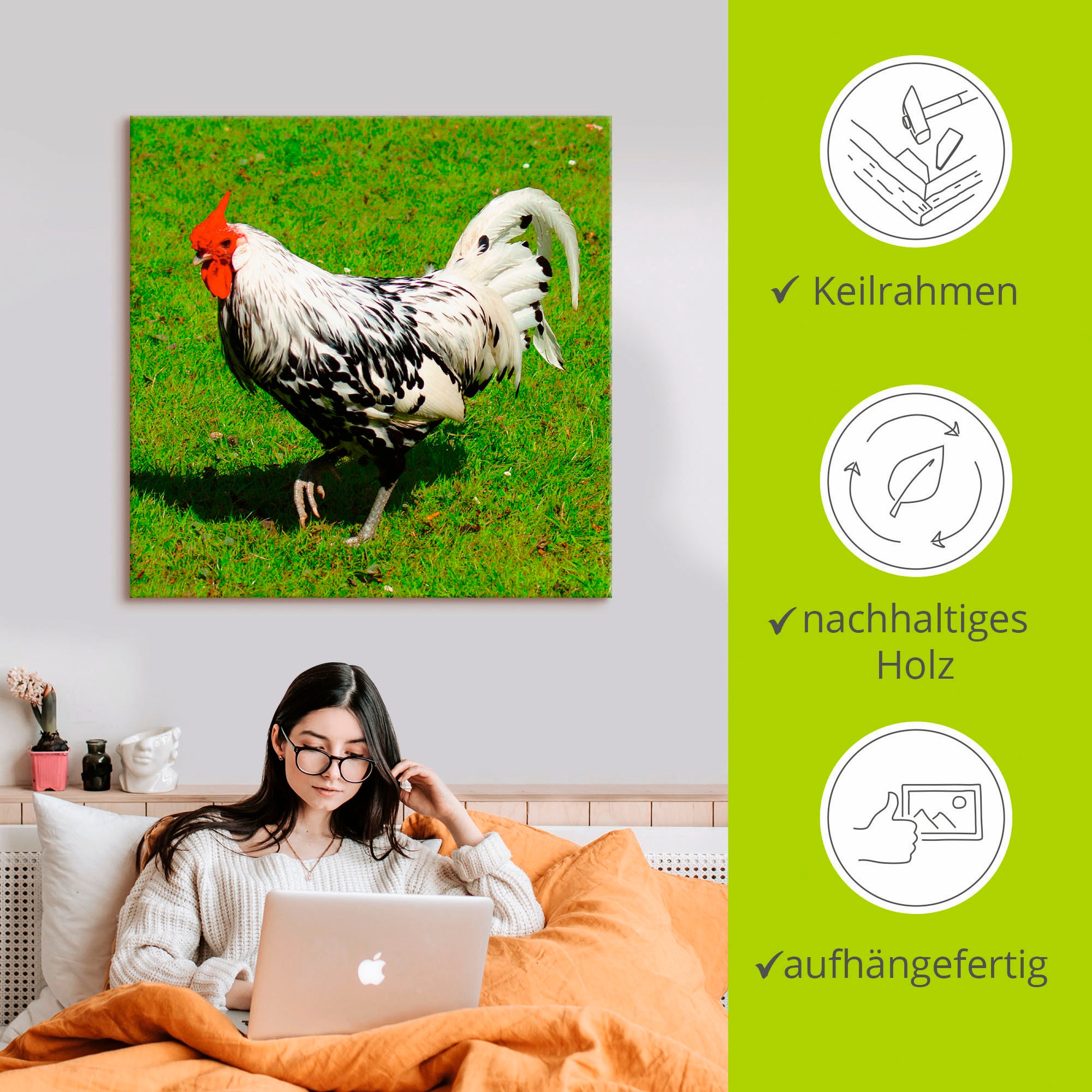 Artland Leinwandbild »Gepunktetes Huhn«, Vögel, (1 St.), auf Keilrahmen gespannt
