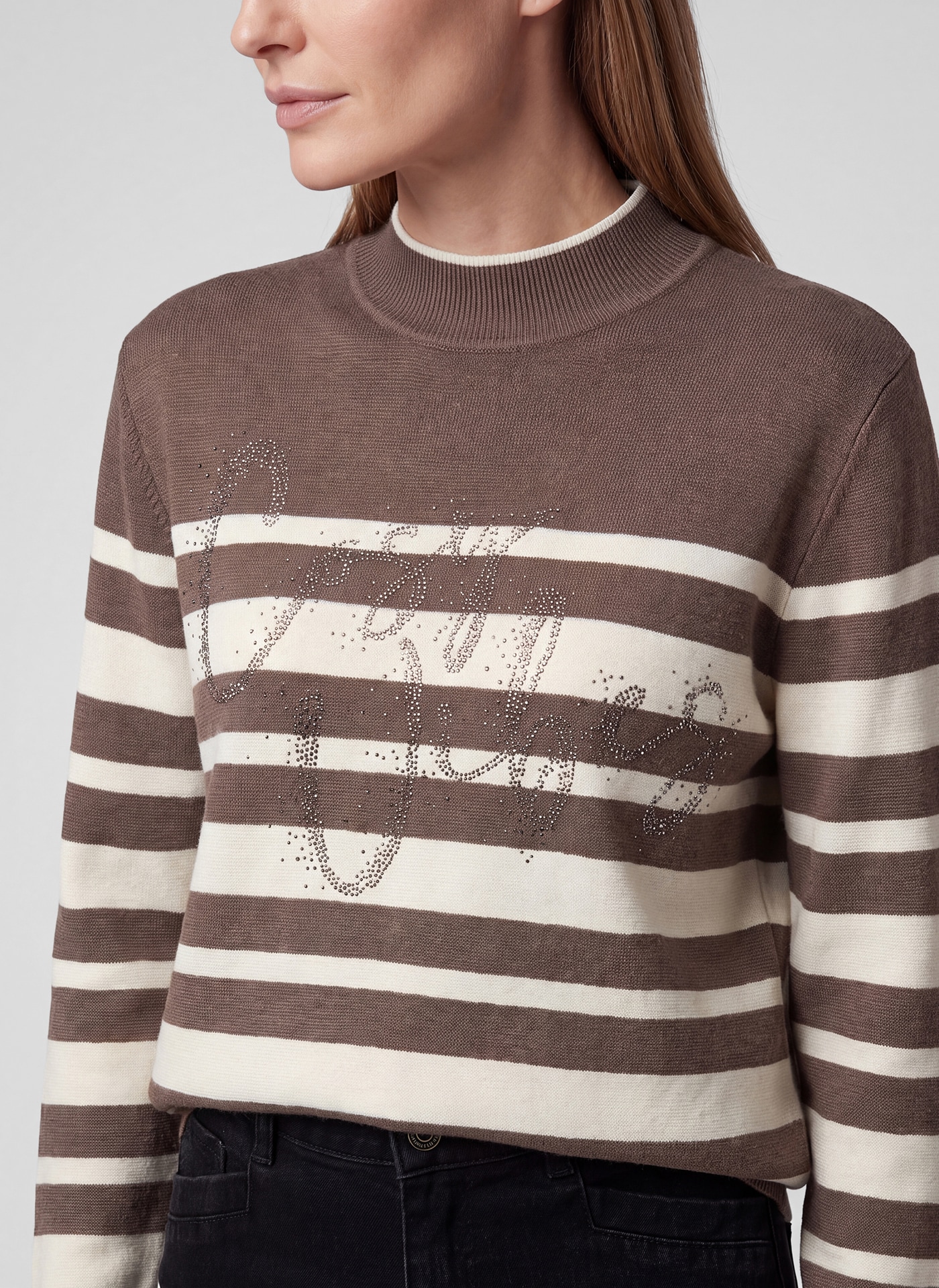 Rabe Strickpullover im Streifen-Design und mit Glitzer-Wording