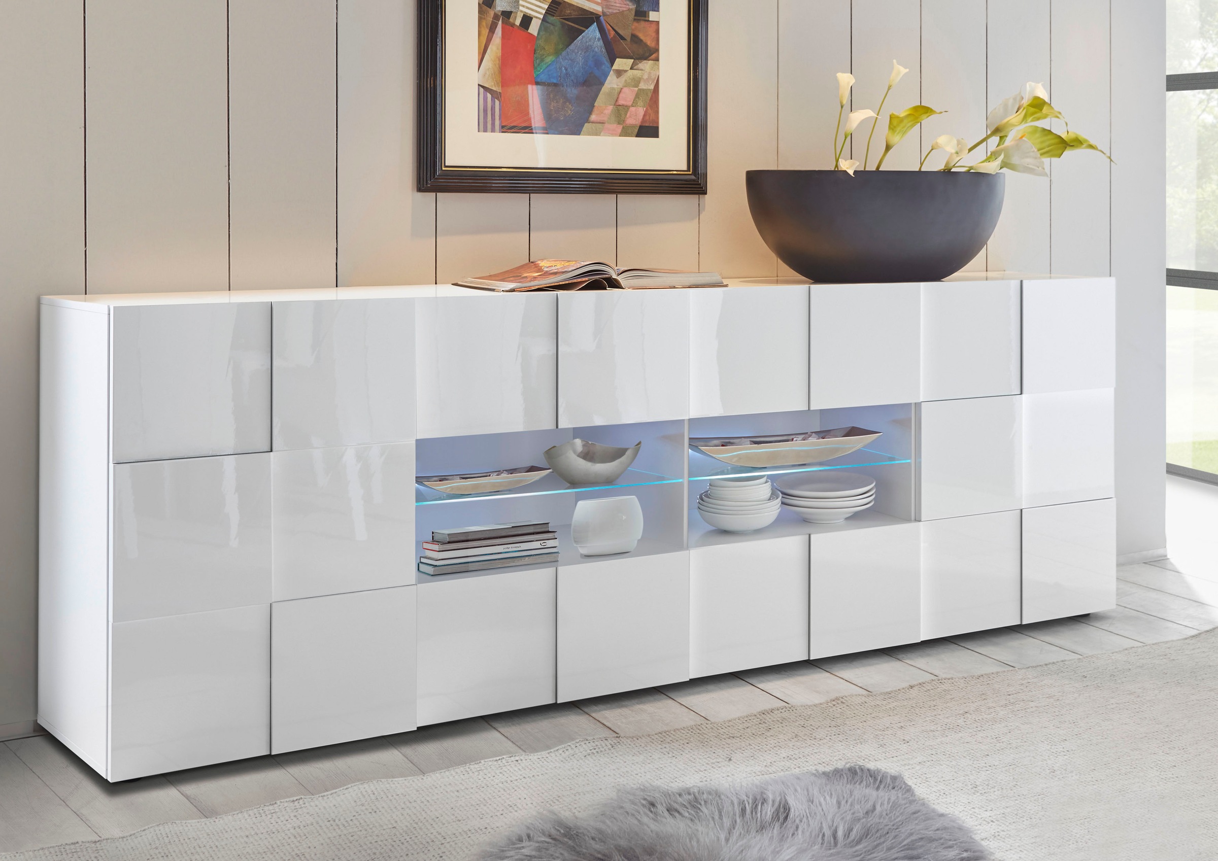 Home affaire Sideboard "Dama Breite 241, Kommode 2 Türen u. 4 Schubkästen, Anrichte" Front in 3D-Optik, viel Stauraum, verschiedene Farben