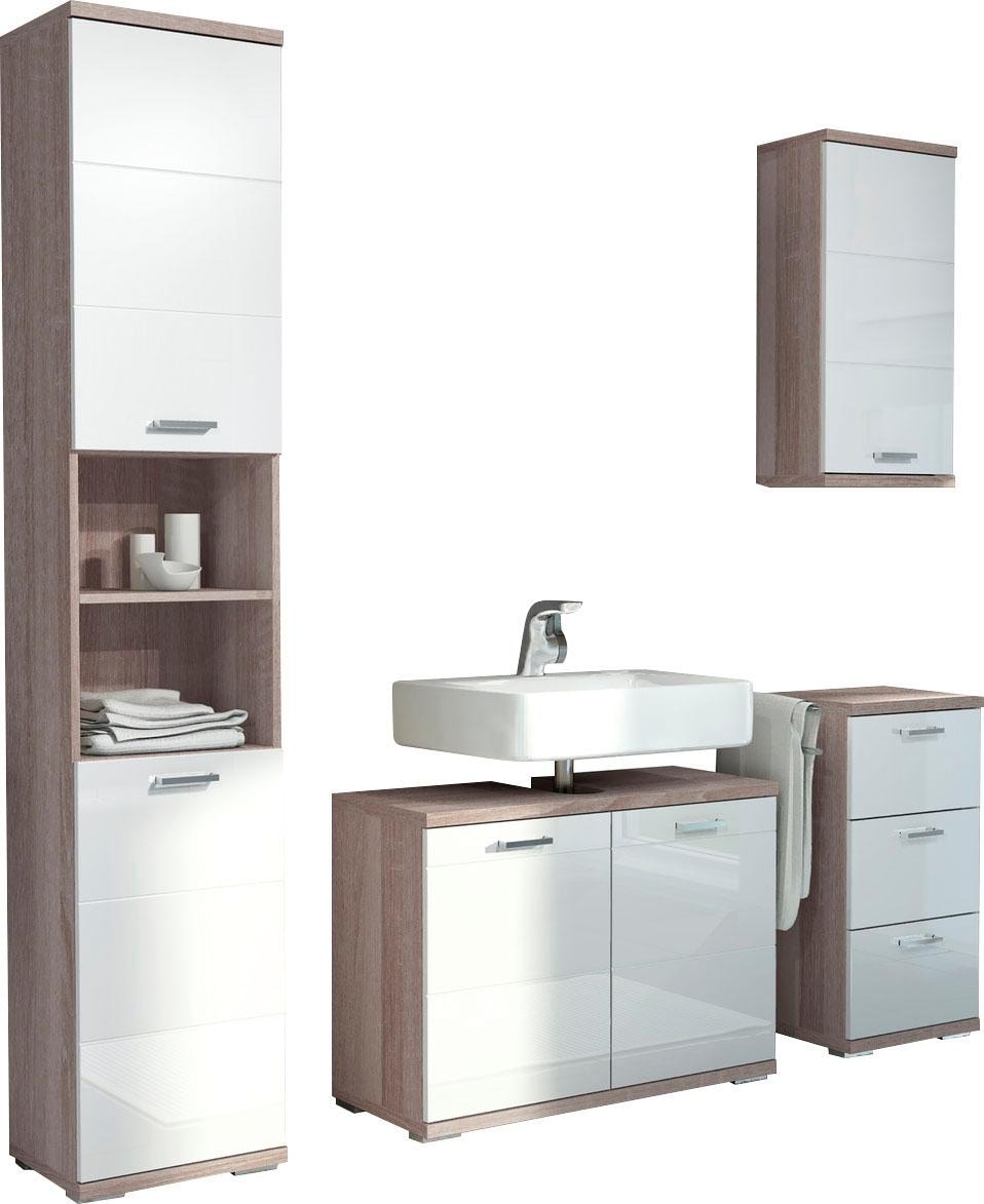 Image of Homexperts Badmöbel-Set »Nusa«, (4 St.), aus Hochschrank, Waschbeckenunterschrank, Hängeschrank und Unterschrank, Badezimmerschrank mit Metallgriffen und MDF-Fronten in Hochglanz-Optik bei Ackermann Versand Schweiz