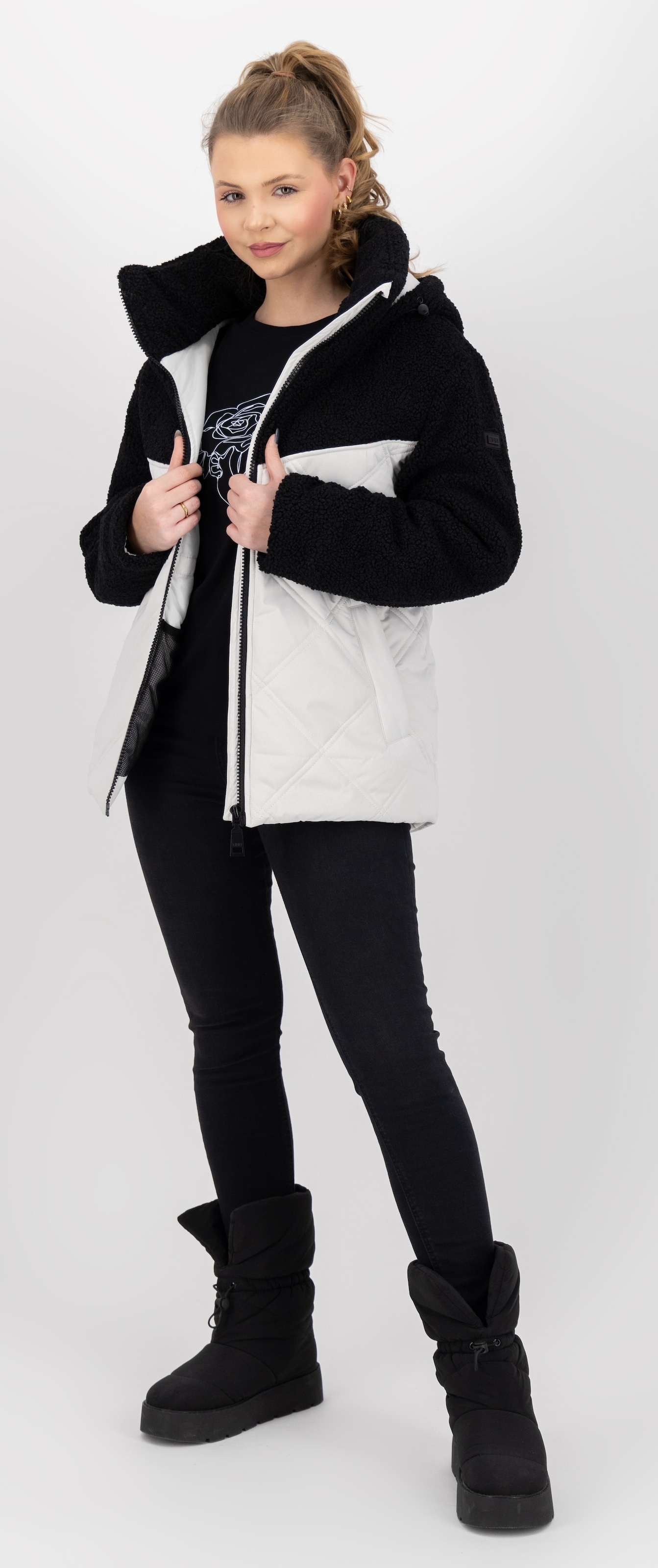 LPO Steppjacke »XAVIA WMN« mit Kapuze hochgeschlossener Kragen mit Sherpa-Fleece