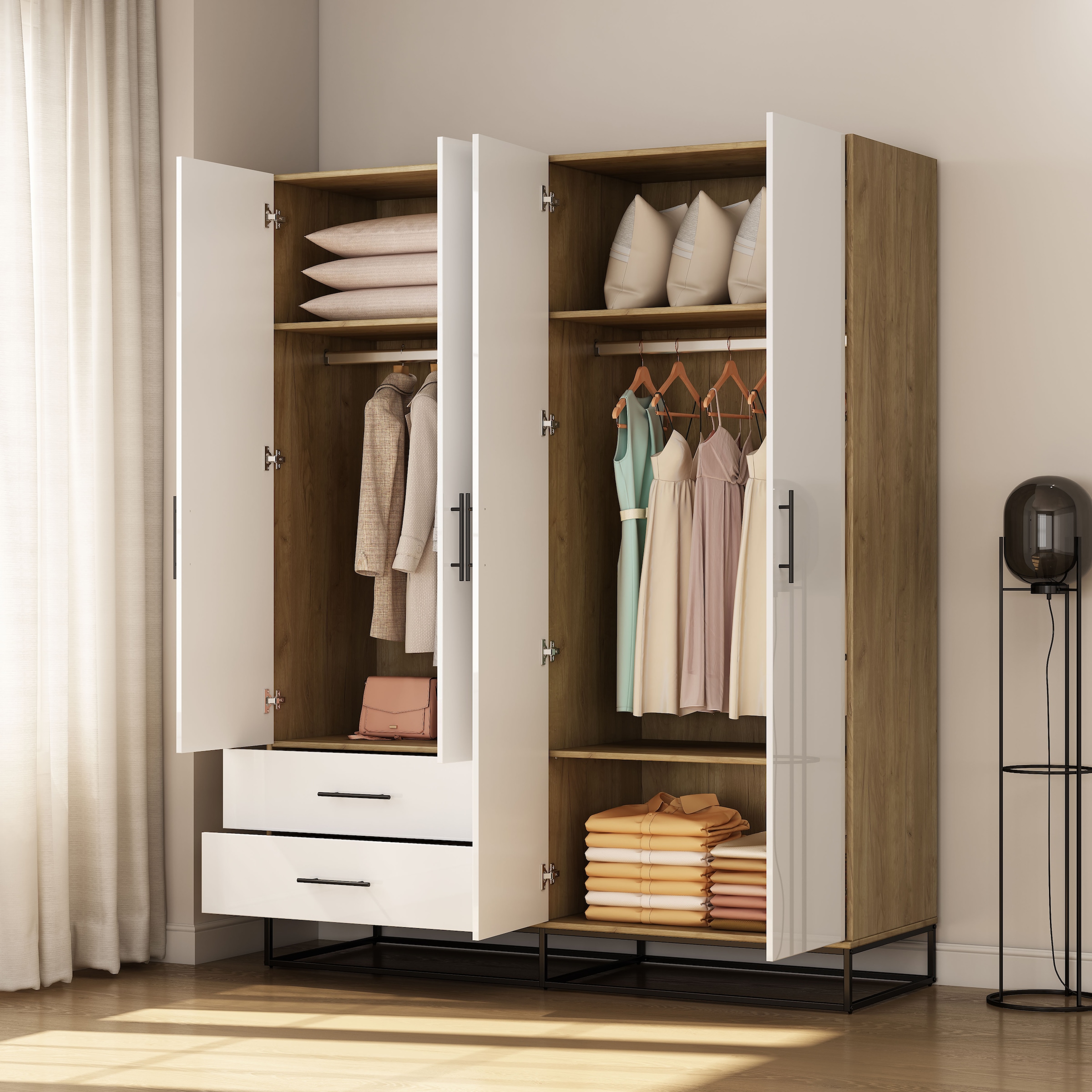 GOODproduct Kleiderschrank »Lucca Schlafzimmerschrank Garderobe Hochglanz Bestseller« Schwarze Griffe und Kufengestell aus Metall,  Schlafzimmerschrank mit 4 Türen und 2 Schubladen, Breite 160cm
