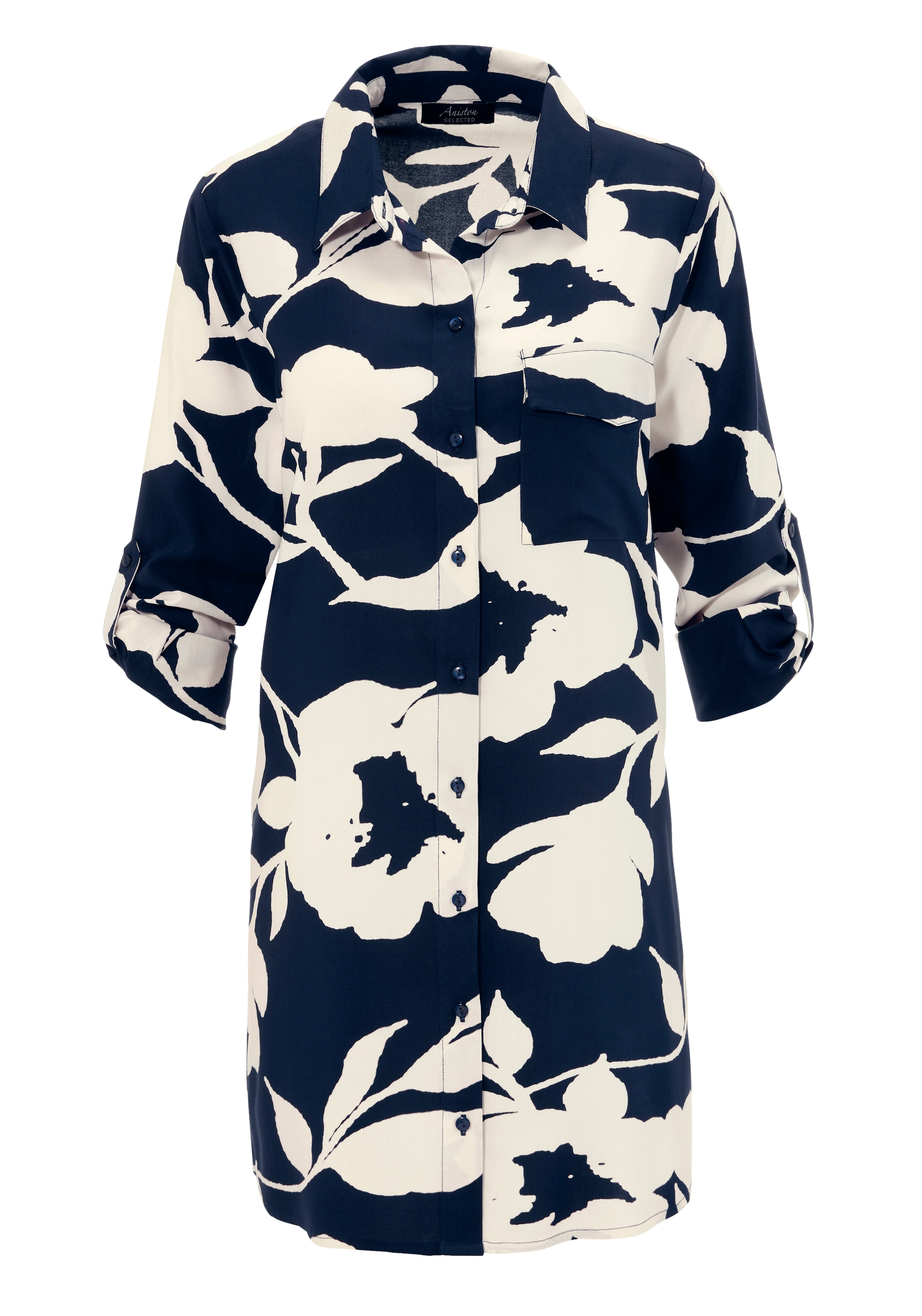 Aniston SELECTED Longbluse, mit attraktiver Musterung und krempelbaren Ärmeln