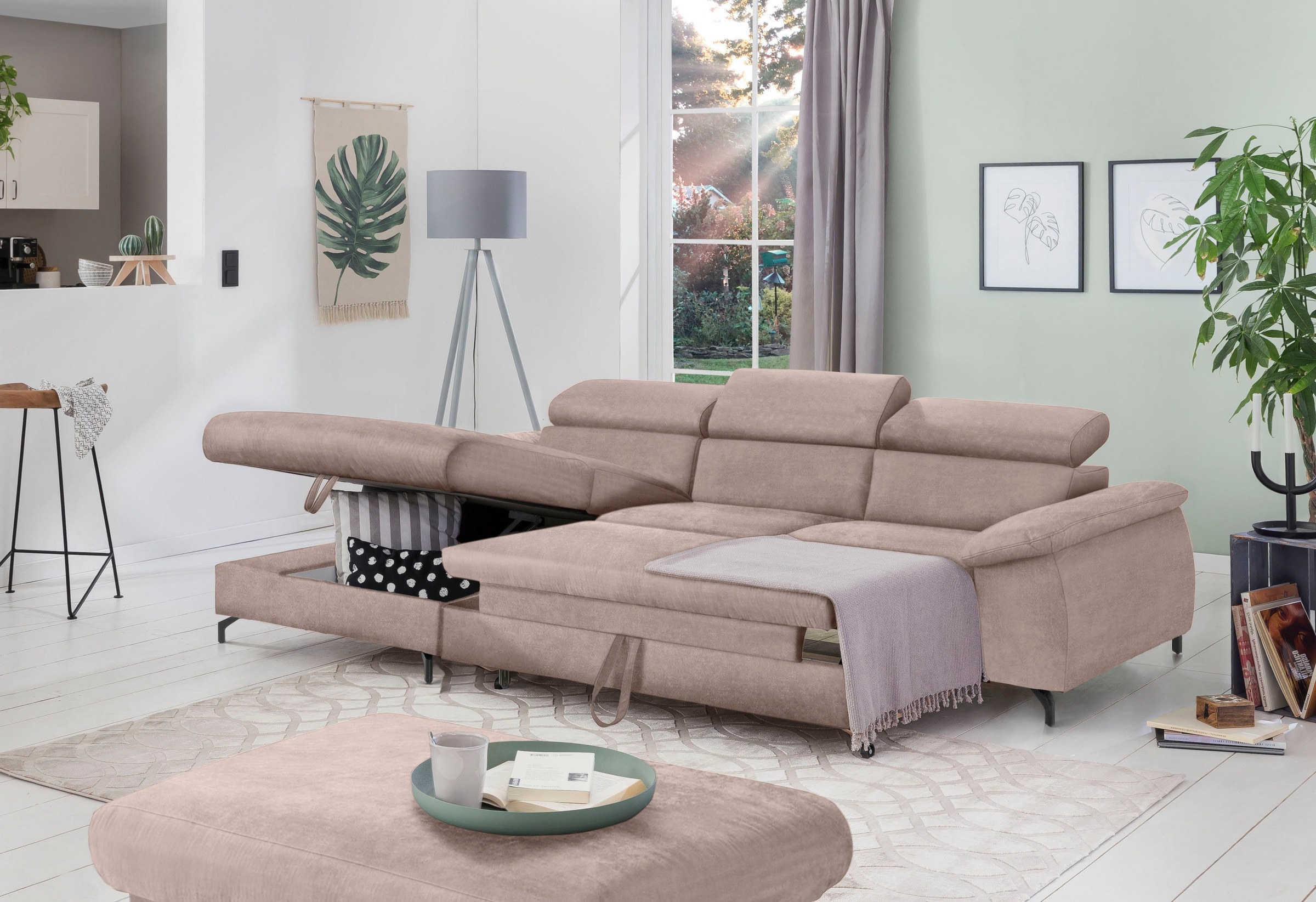 COTTA Polstergarnitur »Komaris L-Form«, (Set), Set bestehend aus: Ecksofa mit Kopfteilverstellung & Hocker