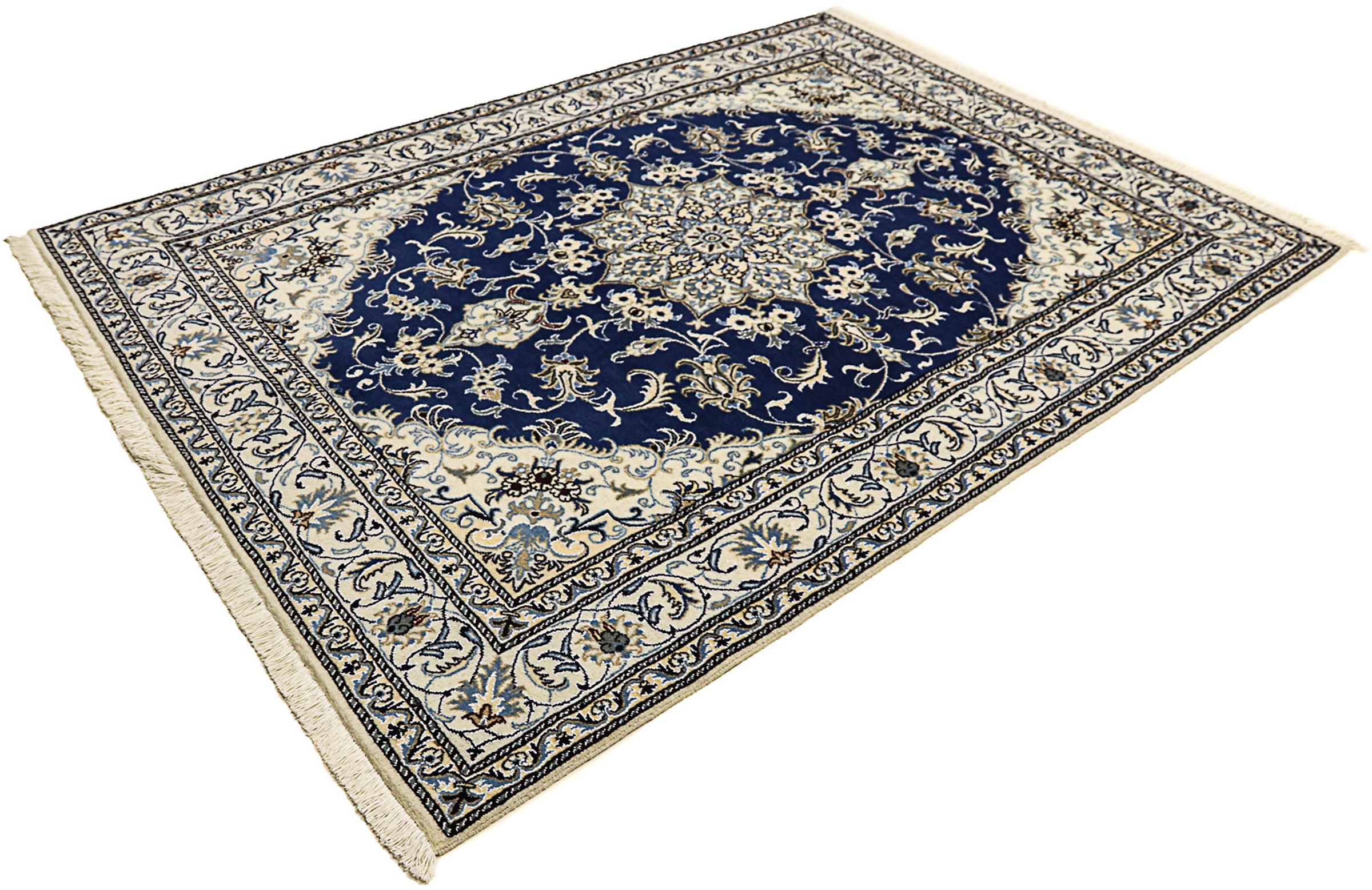 Image of morgenland Orientteppich »Perser - Nain - 236 x 168 cm - blau«, rechteckig, 12 mm Höhe, Wohnzimmer, Handgeknüpft, Einzelstück mit Zertifikat bei Ackermann Versand Schweiz
