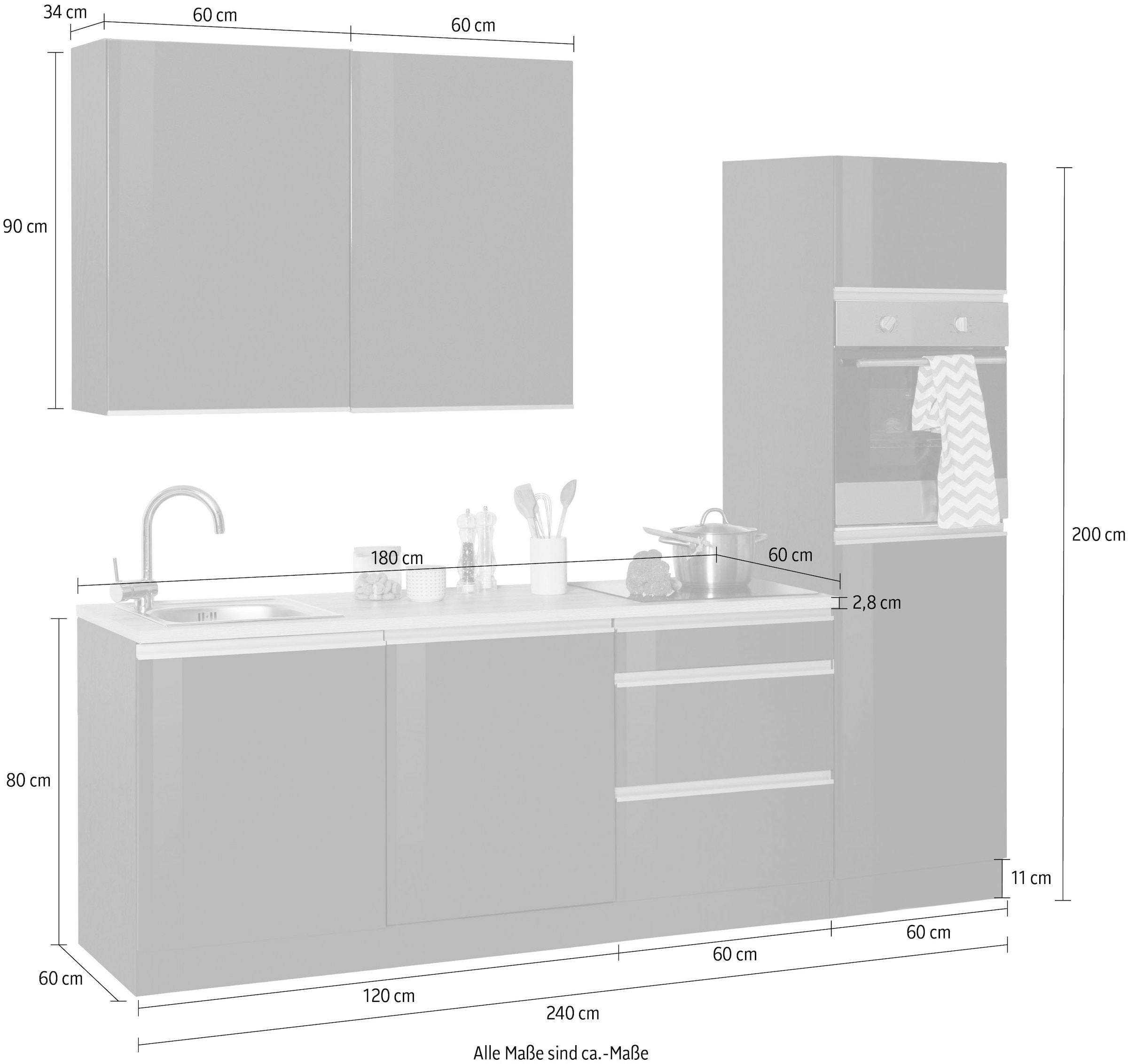 KOCHSTATION Kitchenette »KS-Ohio« sans appareils électriques, largeur 240 cm
