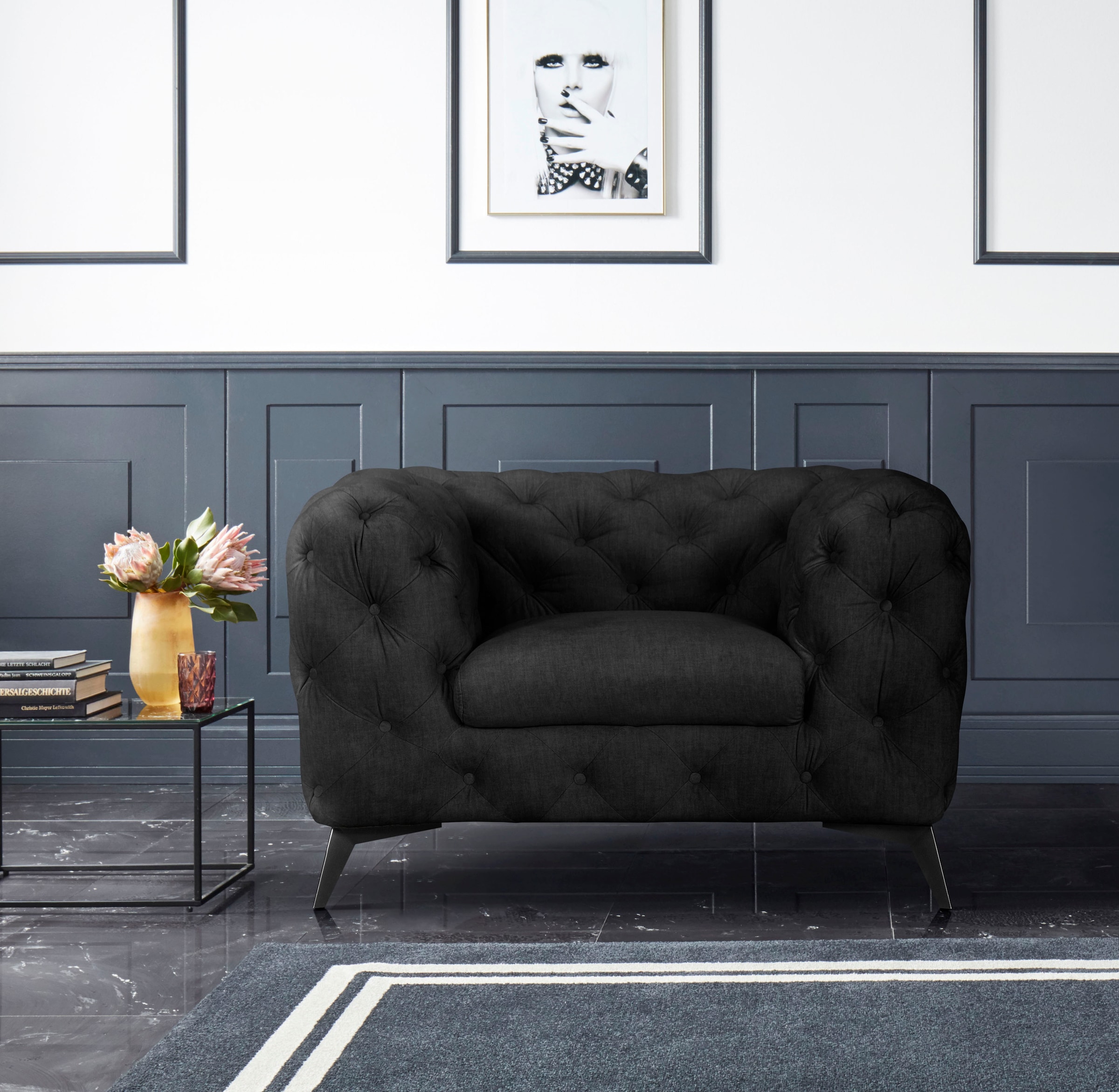 Leonique Chesterfield-Sessel »Glynis Sessel«, aufwändige Knopfheftung, moderne Chesterfield Optik, Fussfarbe wählbar