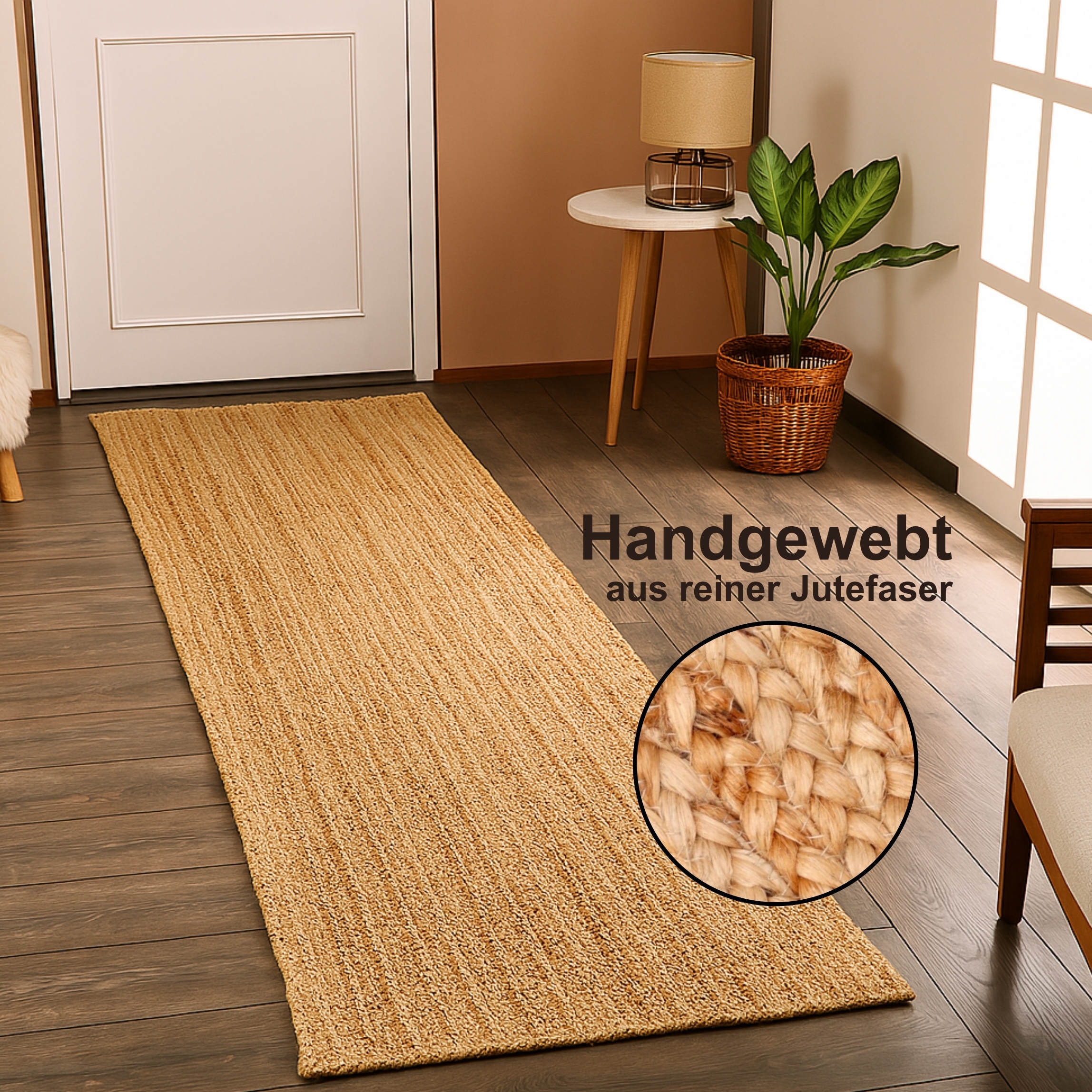 Image of Myflair Möbel & Accessoires Läufer "Lola" rechteckig 10 mm Höhe Juteteppich, Wendeteppich, handgeflochten, 100% Naturfaser, Boho-Style
