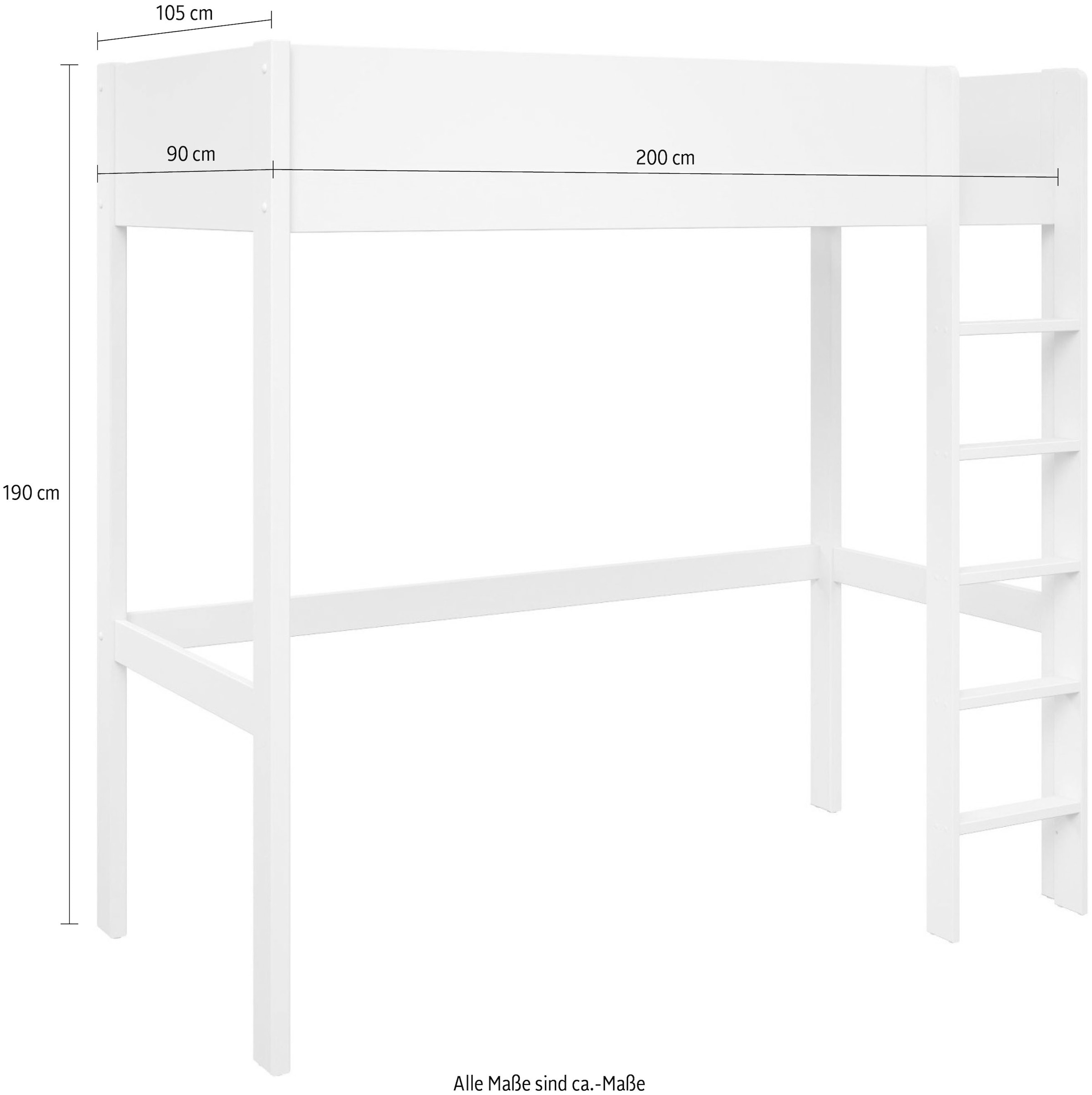 Lüttenhütt Hochbett »TIPO, Topseller, Kinderbett, Leiter links oder rechts montierbar«, (B/H/T 200x190x90cm), FSC® zertifiziertes Massivholz, Rundum-Absturzschutz