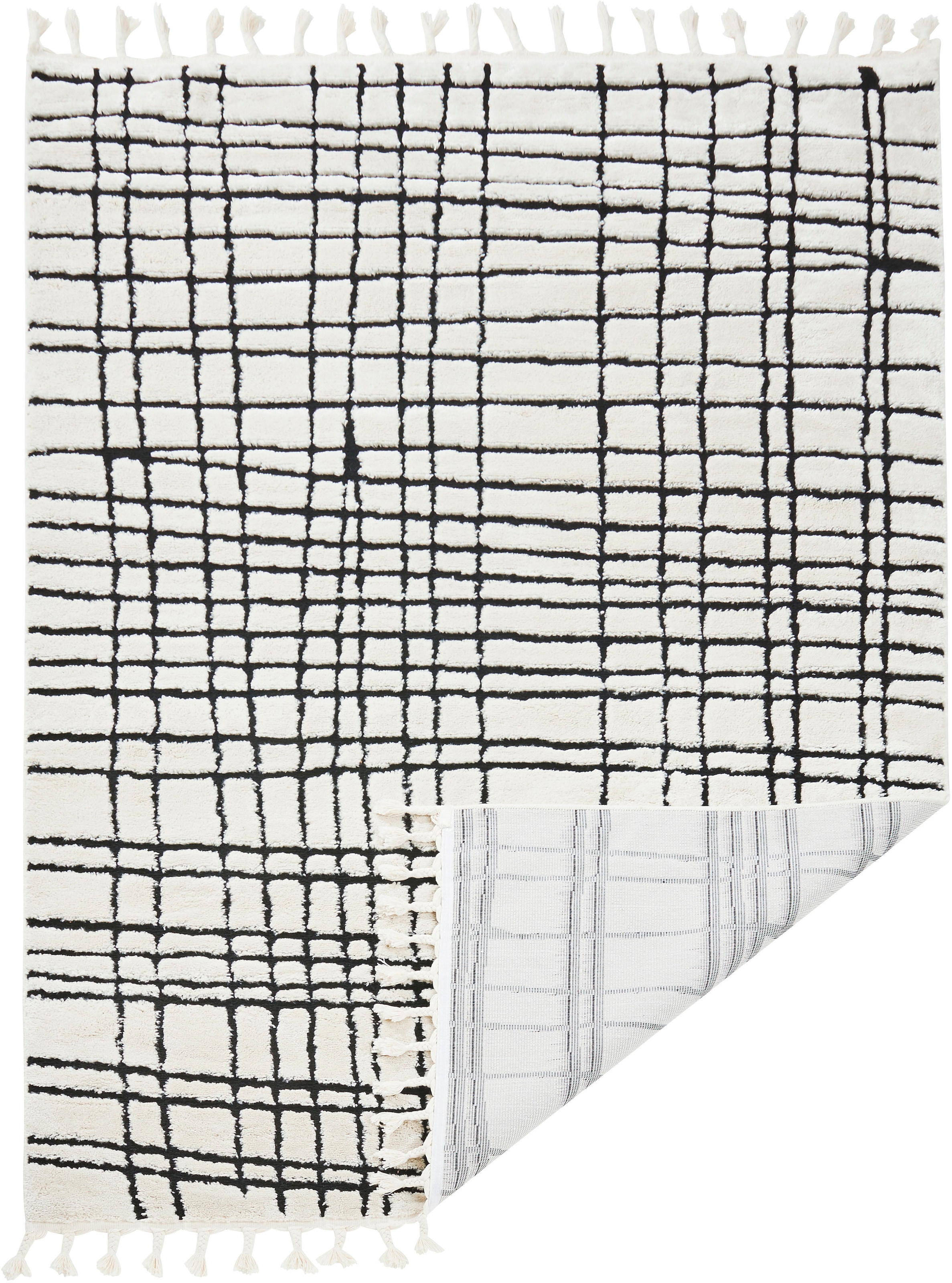 done.® Tapis »RIVER« Rectangulaire 10 mm Höhe modernes Scandi Design, kariert, Hoch-Tief Effekt, mit Fransen